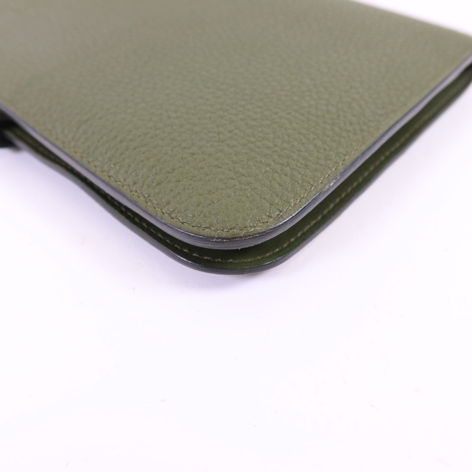 HERMES Togo皮革Dogon GM銀扣長錢包Vert Olive