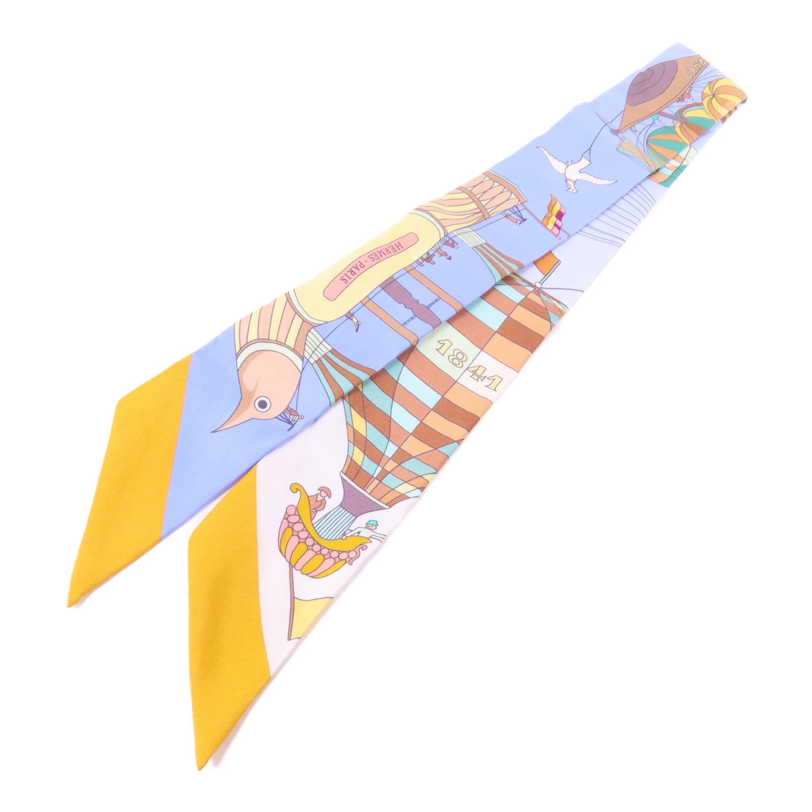 HERMES 絲質Twilly絲巾黄色/藍色/彩色