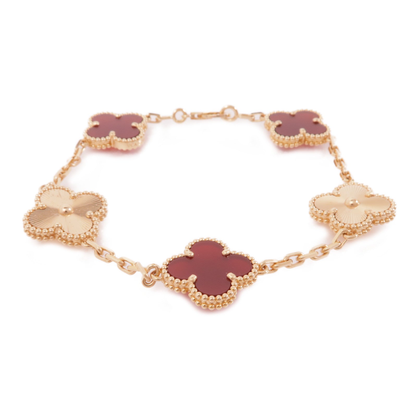 Van Cleef & Arpels 18K玫瑰金Alhambra 5-Motifs Bracelet金扣手鏈酒紅色/金色