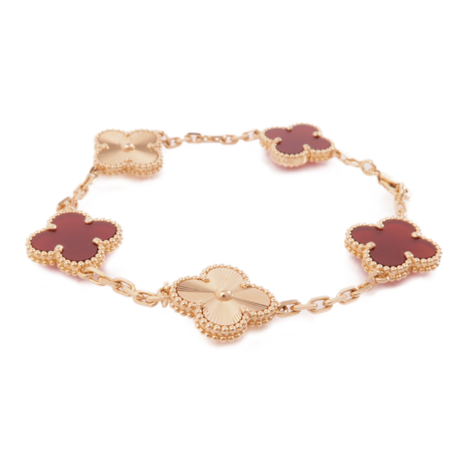 Van Cleef & Arpels 18K玫瑰金Alhambra 5-Motifs Bracelet金扣手鏈酒紅色/金色