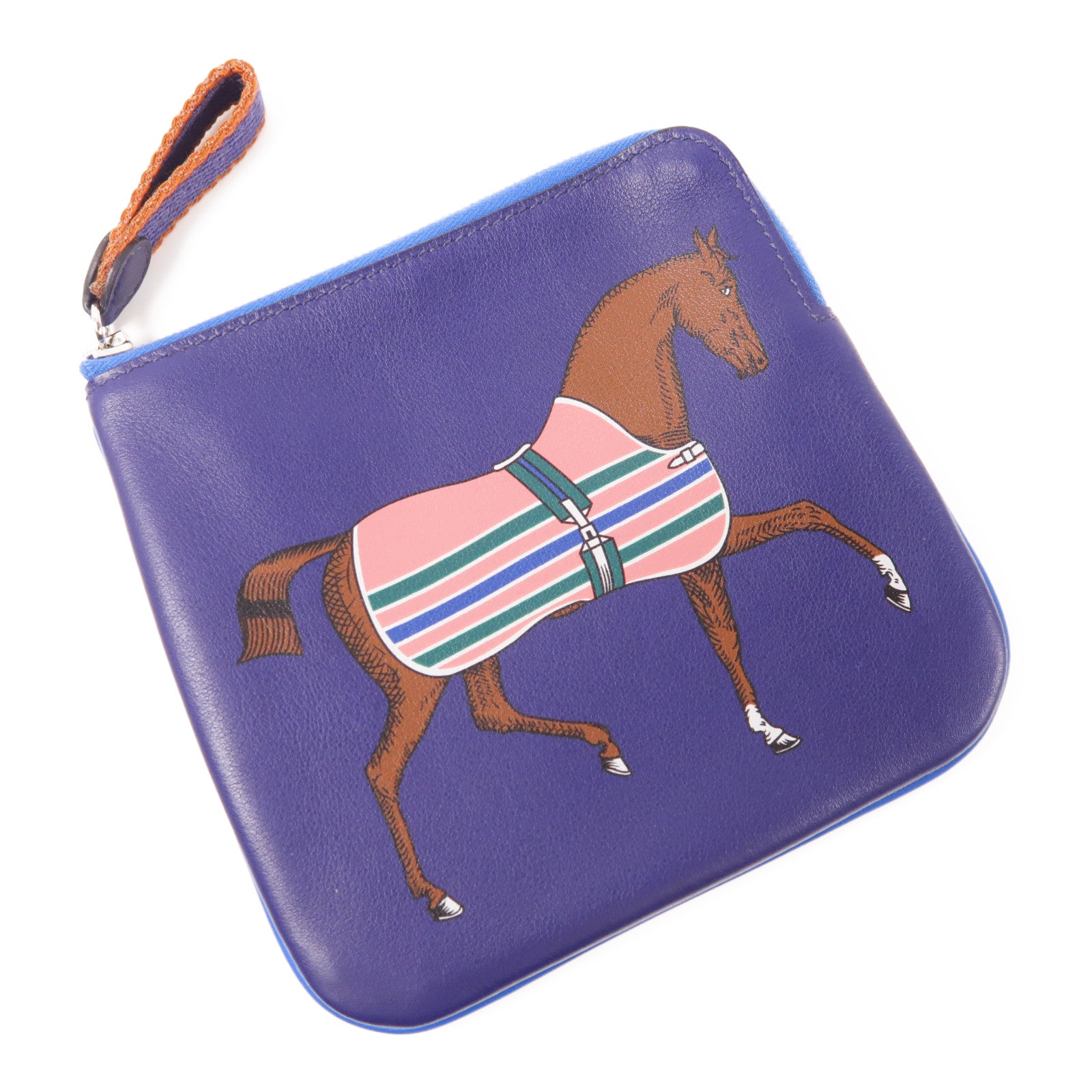 HERMES Swift皮革Carre Pocket銀扣手拿包Navy