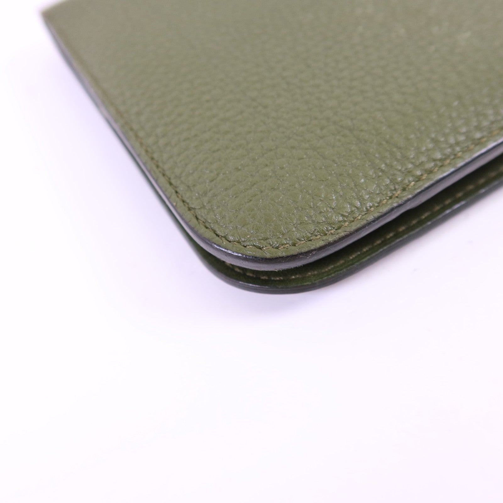 HERMES Togo皮革Dogon GM銀扣長錢包Vert Olive