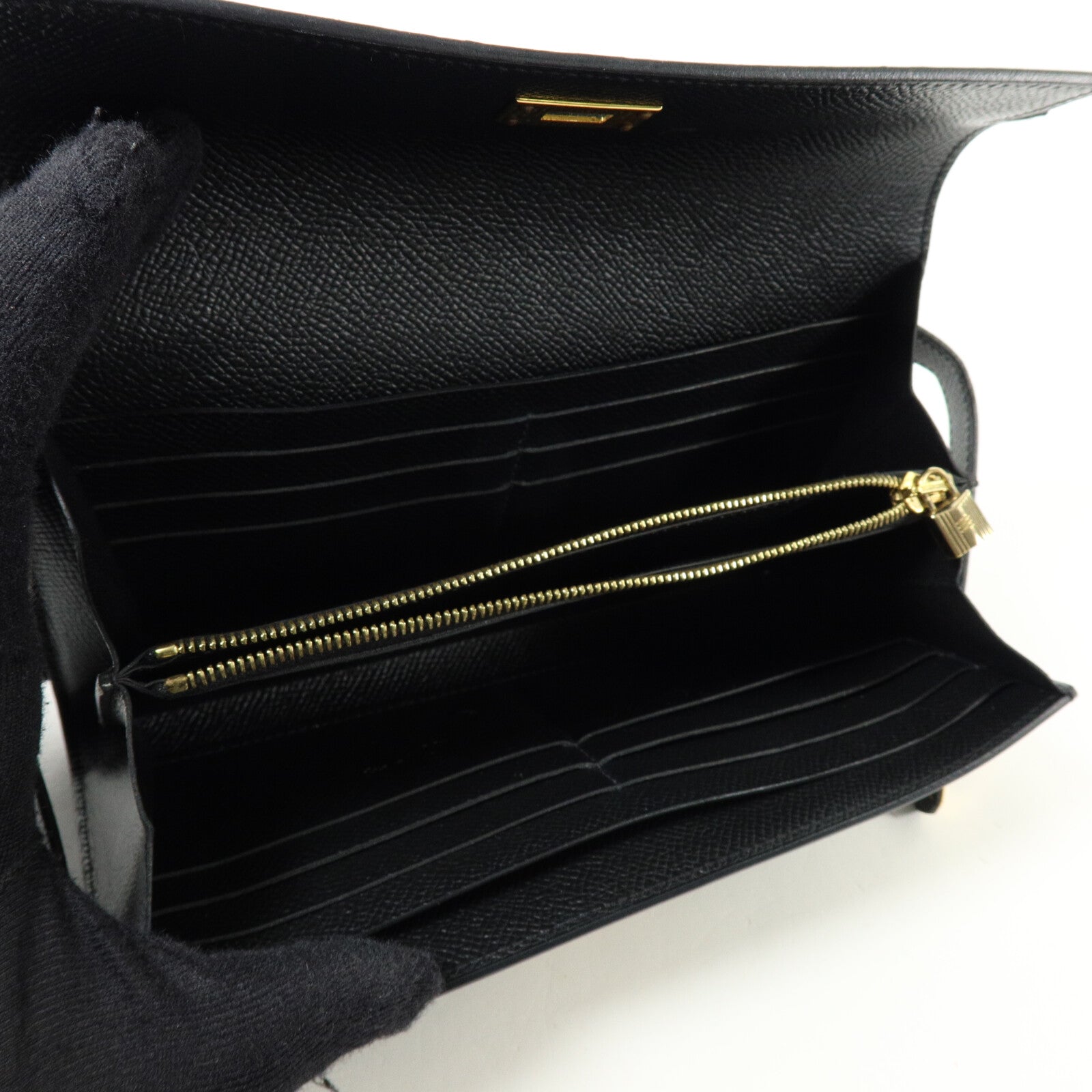 HERMES Epsom皮革Kelly Long Wallet長錢包Noir