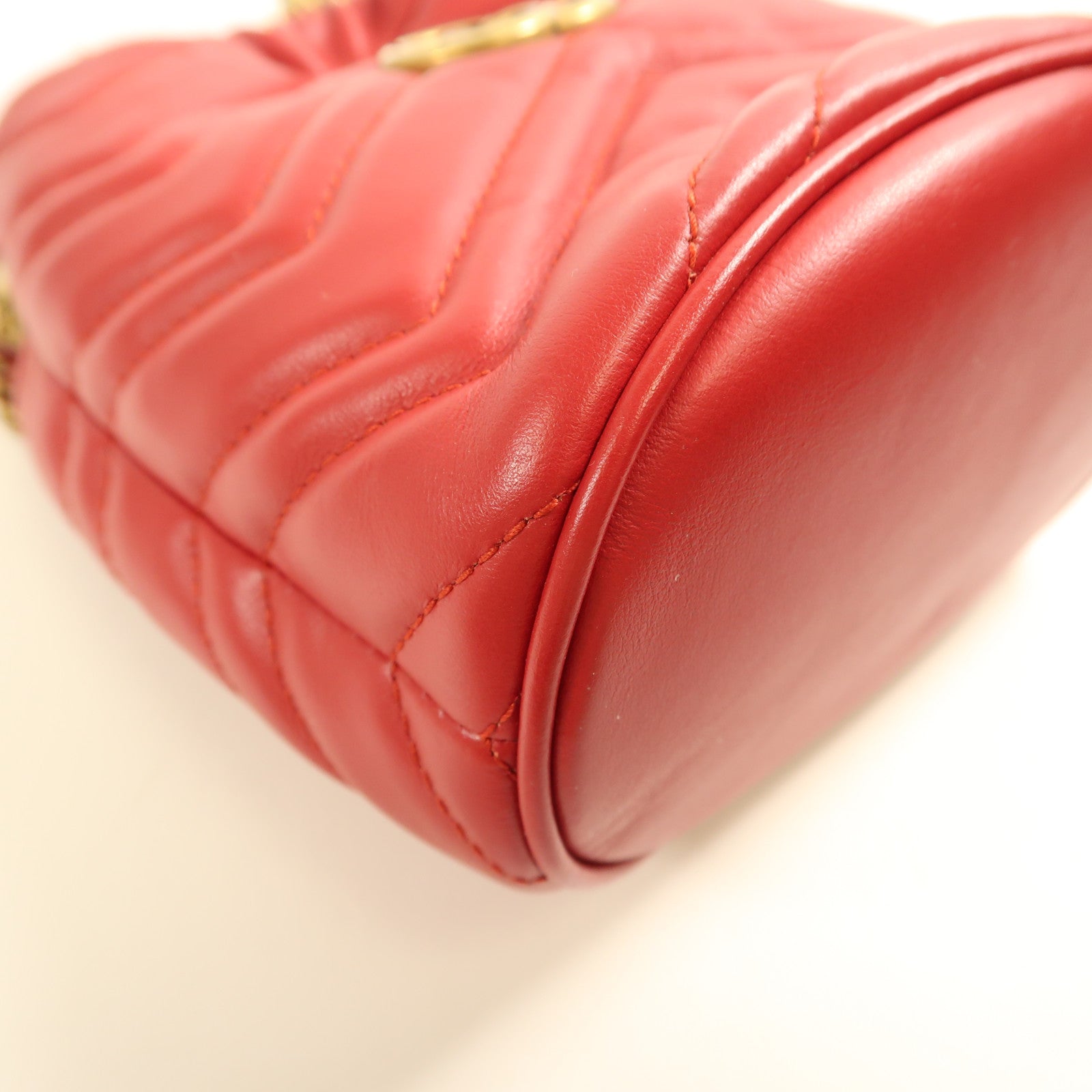 GUCCI GG GHW GG Marmont Bucket Chain Shoulder Bag 575163 Calfskin Leather Red