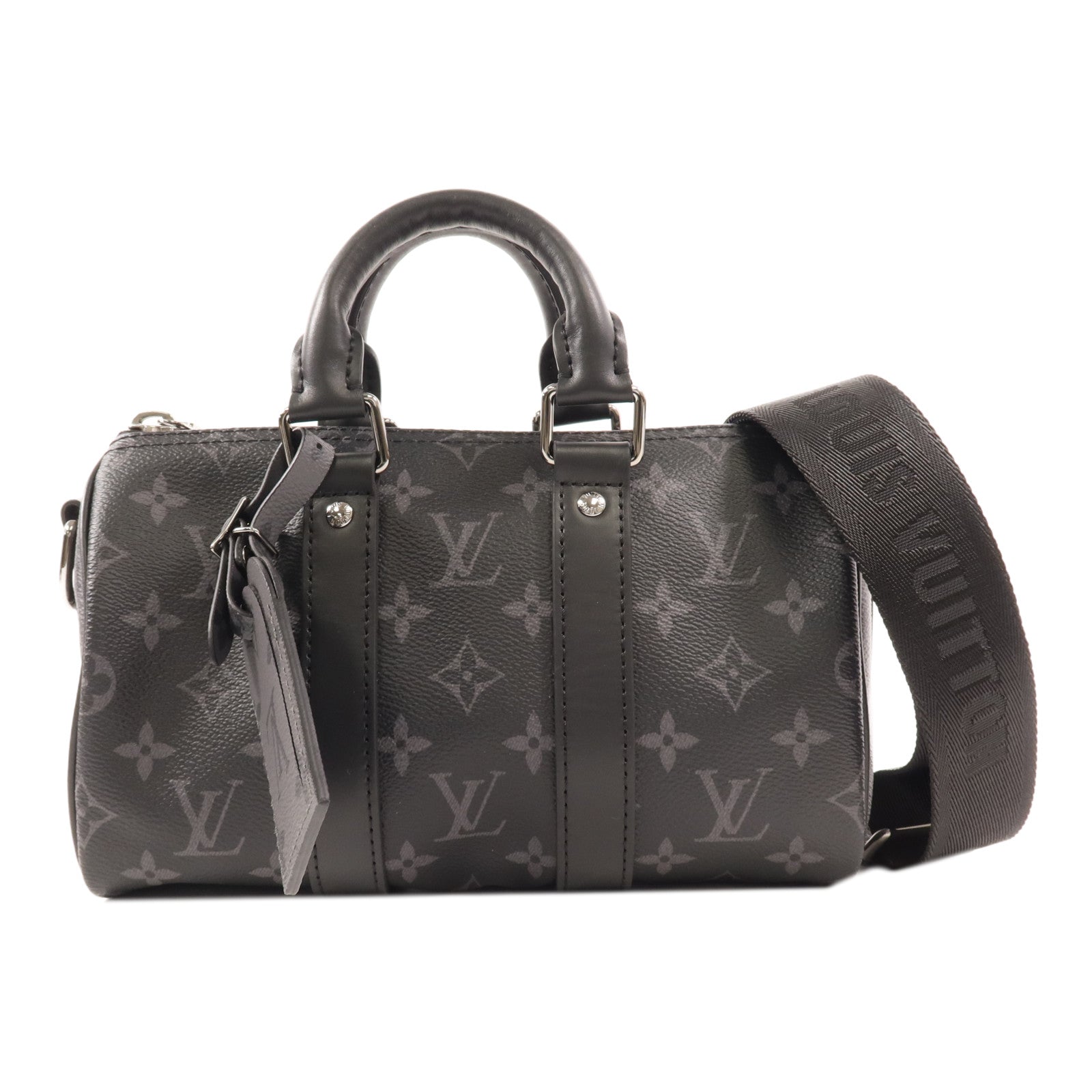 LOUIS VUITTON Monogram Eclipse Keepall Bandouliere 25銀扣手挽肩背兩用袋