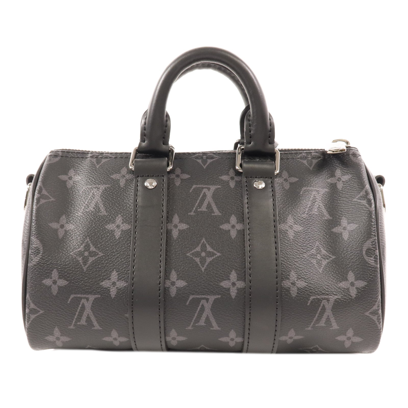 LOUIS VUITTON Monogram Eclipse Keepall Bandouliere 25銀扣手挽肩背兩用袋