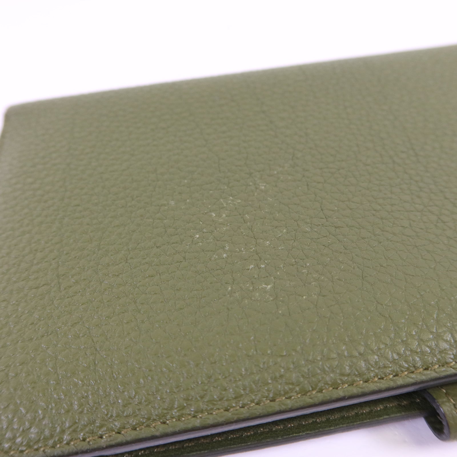 HERMES Togo皮革Dogon GM銀扣長錢包Vert Olive