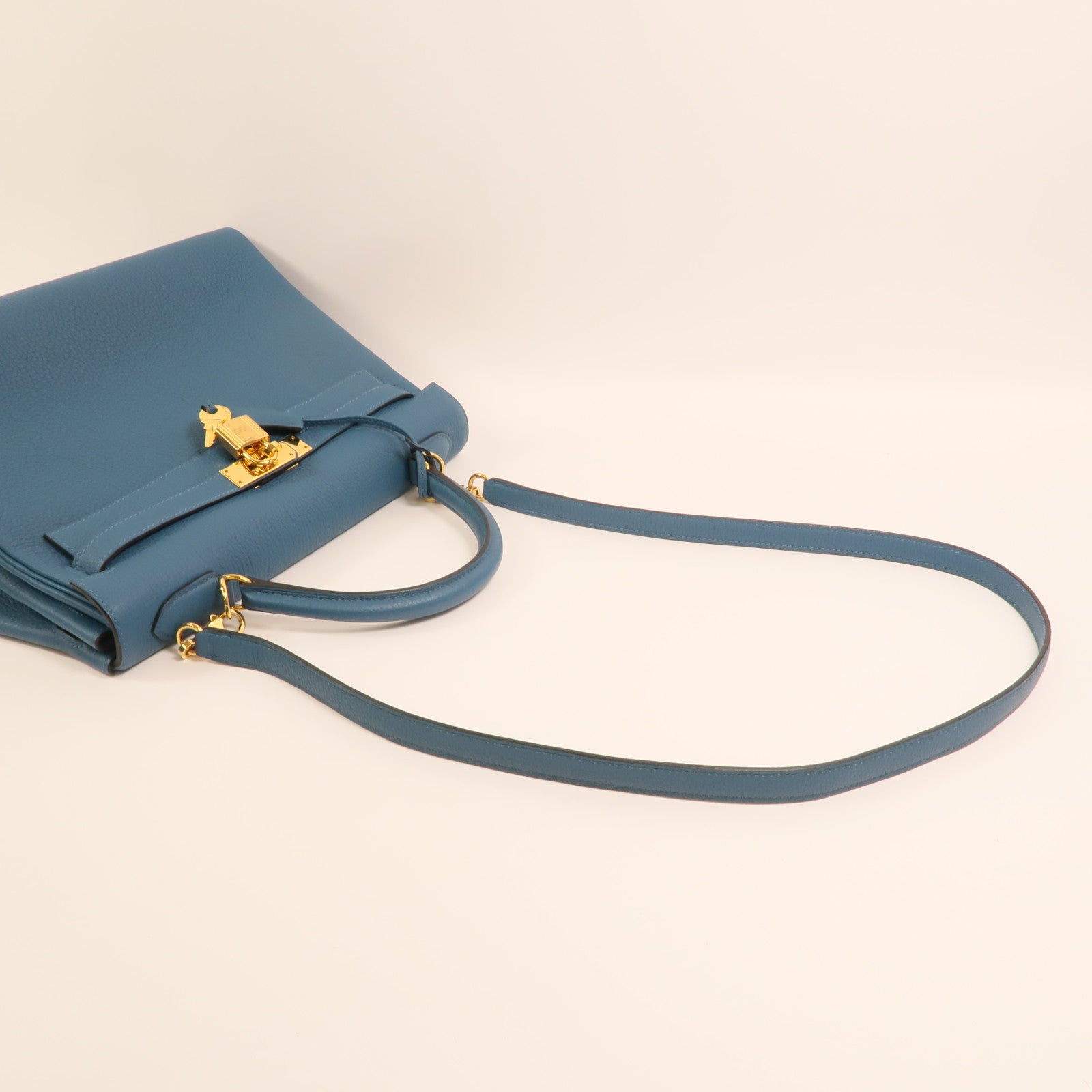 HERMES Togo皮革Kelly 32金扣手挽肩背兩用袋Cobalt