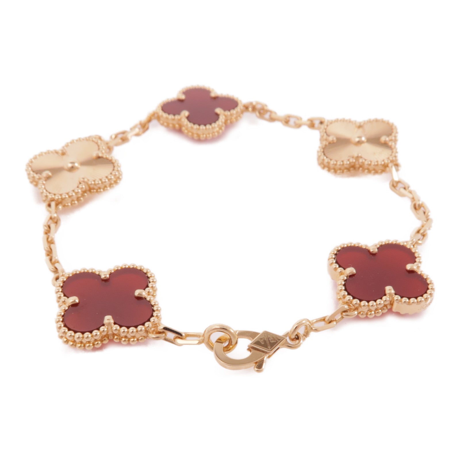 Van Cleef & Arpels 18K玫瑰金Alhambra 5-Motifs Bracelet金扣手鏈酒紅色/金色
