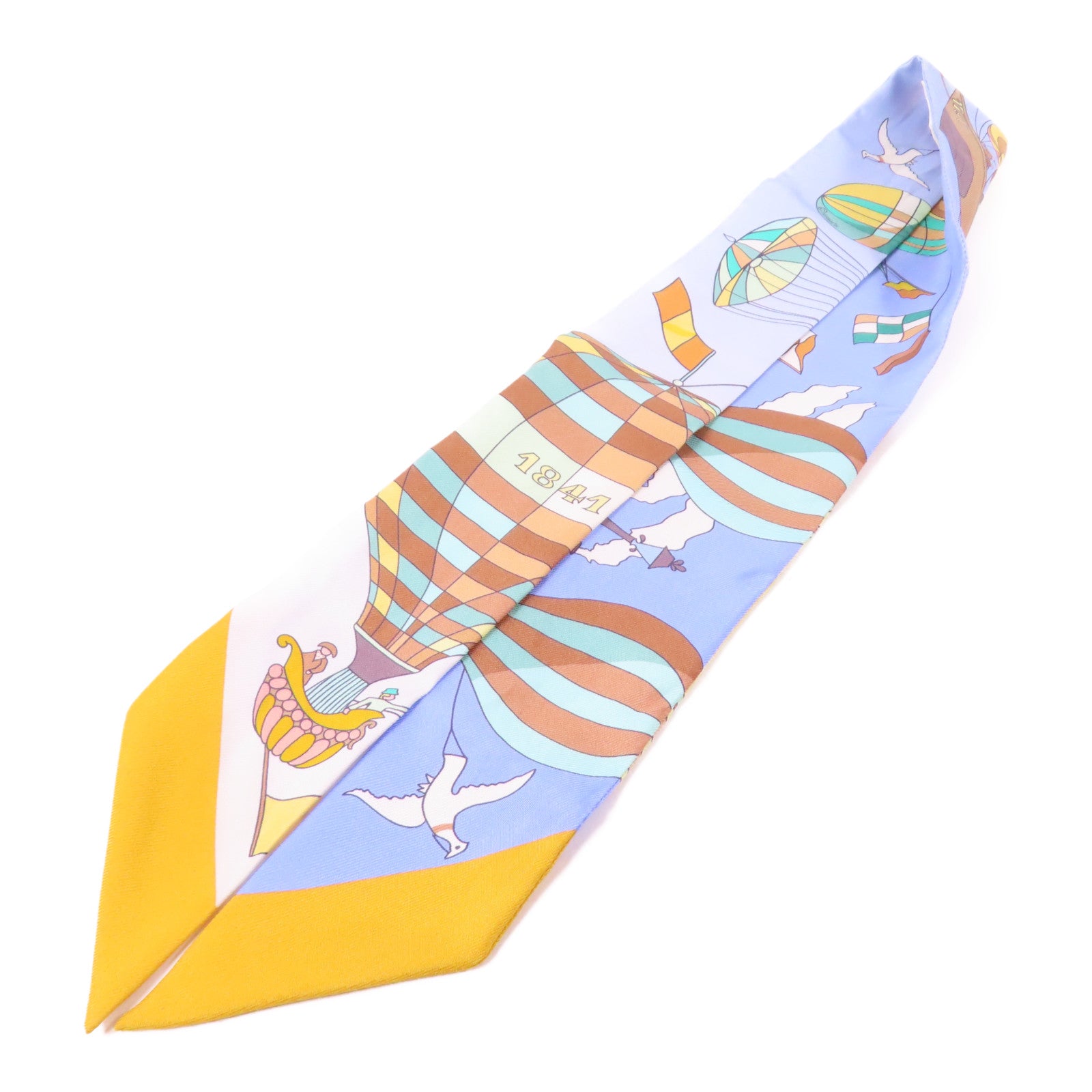 HERMES 絲質Twilly絲巾黄色/藍色/彩色