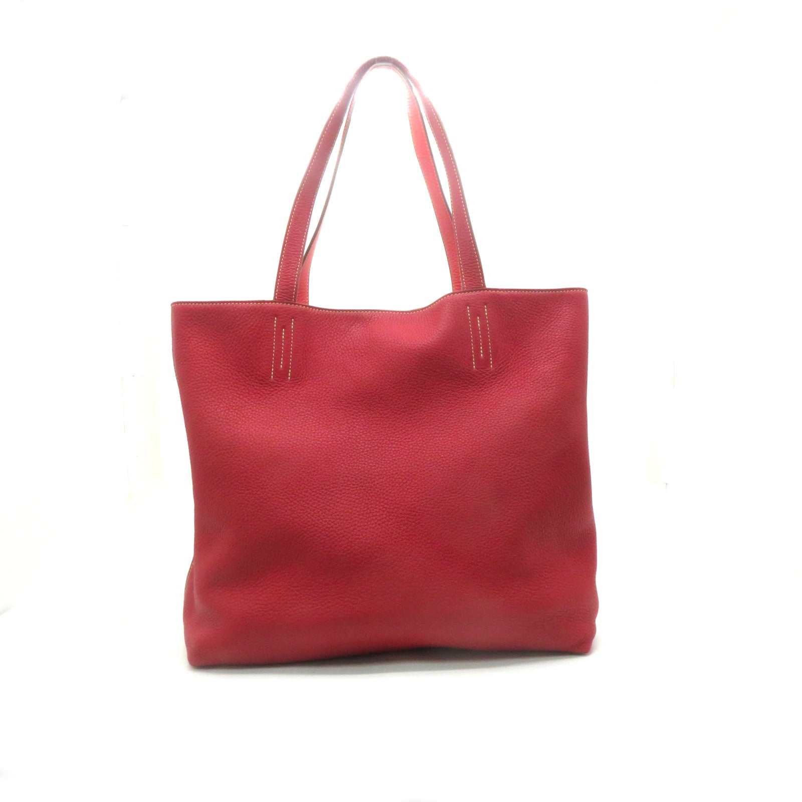 HERMES 【激減優惠】Clemence皮革Double Sens Shoulder Bag肩背袋法拉利紅/蜜桃紅