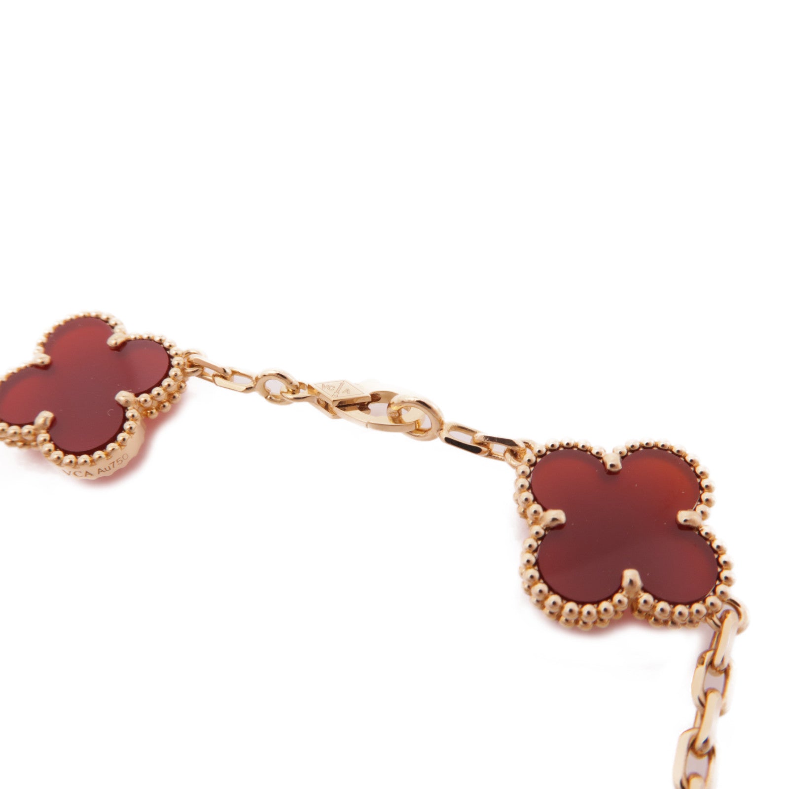 Van Cleef & Arpels 18K玫瑰金Alhambra 5-Motifs Bracelet金扣手鏈酒紅色/金色