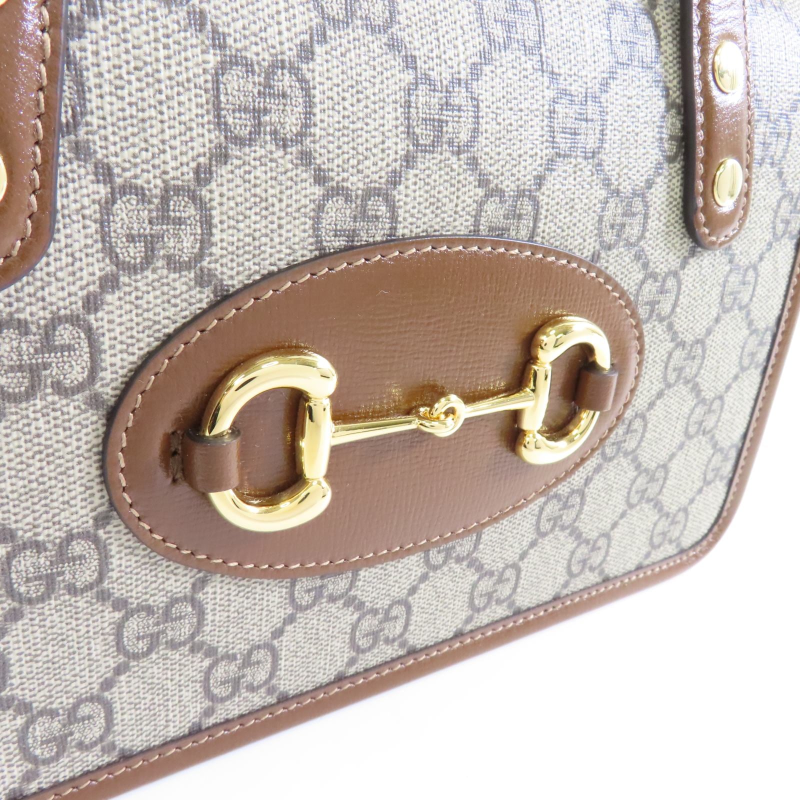 GUCCI 塗層帆布Horsebit 1955金扣手挽肩背兩用袋棕色
