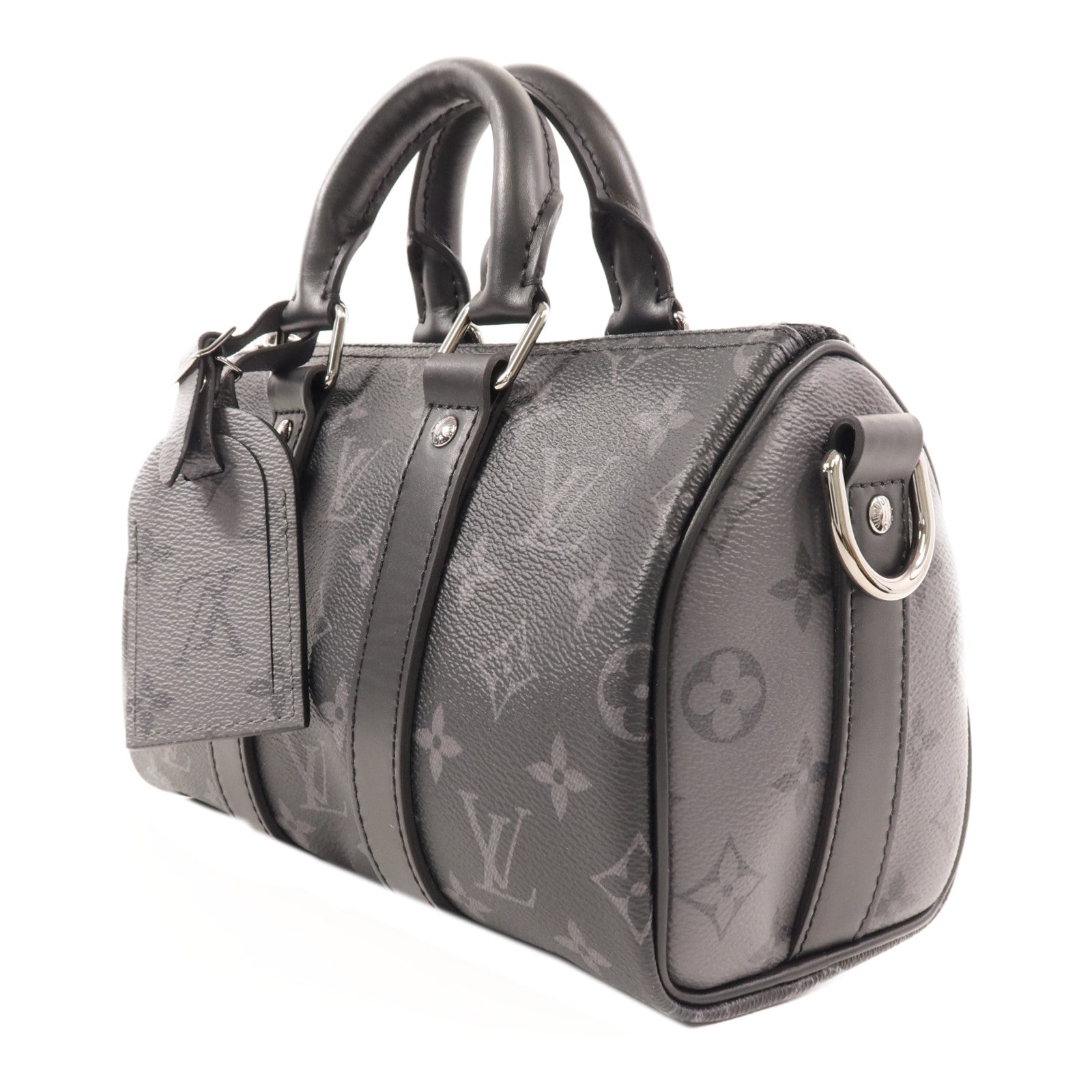 LOUIS VUITTON Monogram Eclipse Keepall Bandouliere 25銀扣手挽肩背兩用袋