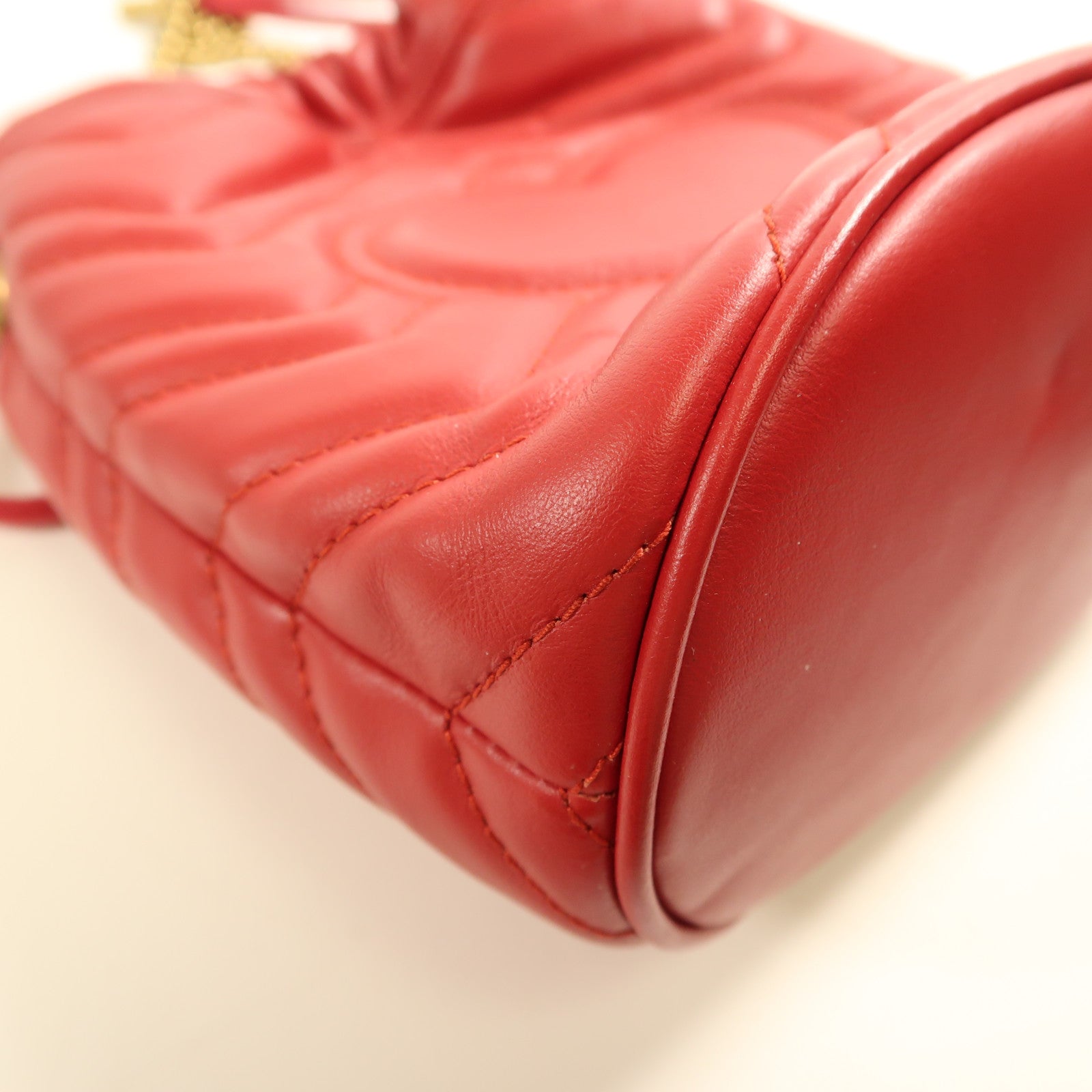 GUCCI GG GHW GG Marmont Bucket Chain Shoulder Bag 575163 Calfskin Leather Red