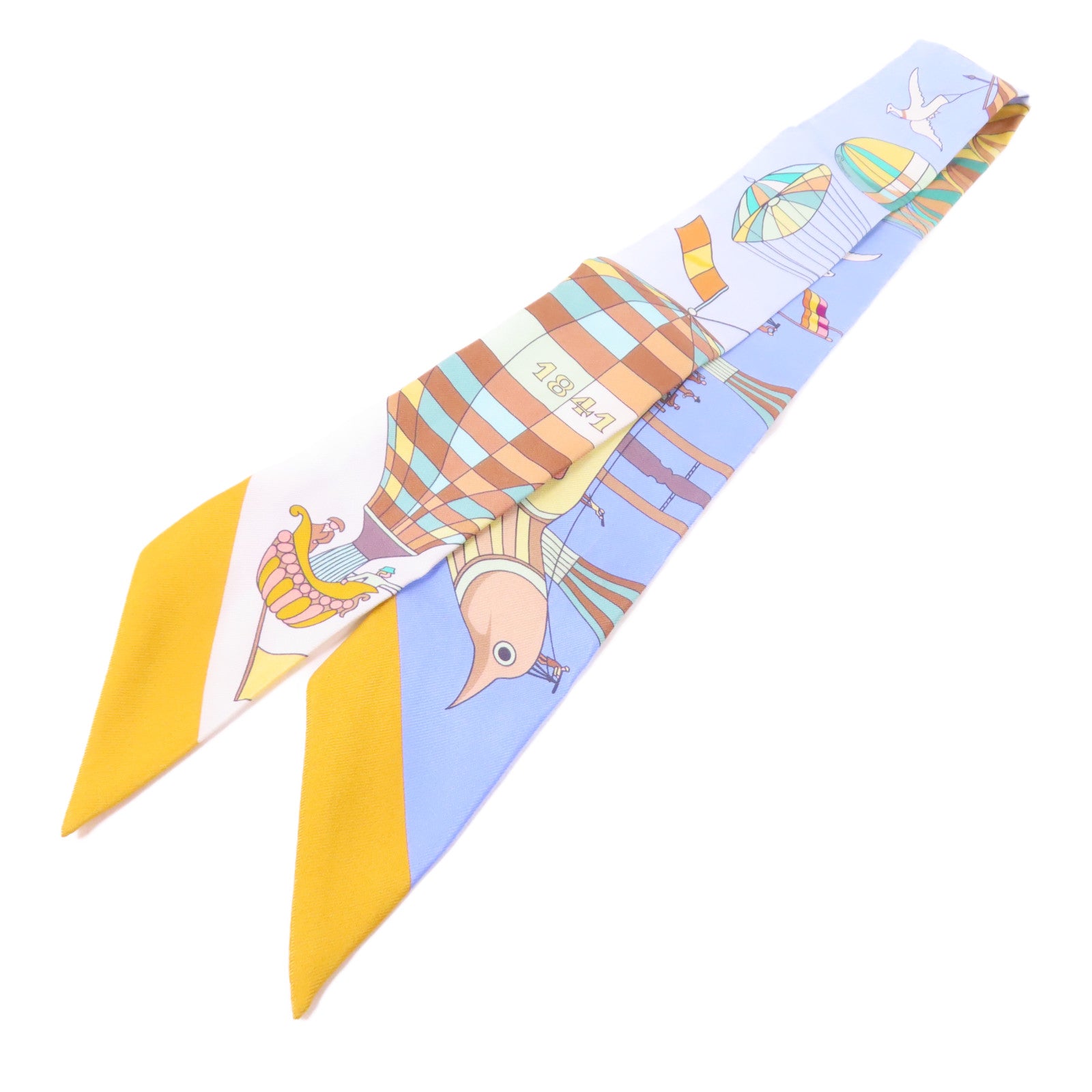 HERMES 絲質Twilly絲巾黄色/藍色/彩色