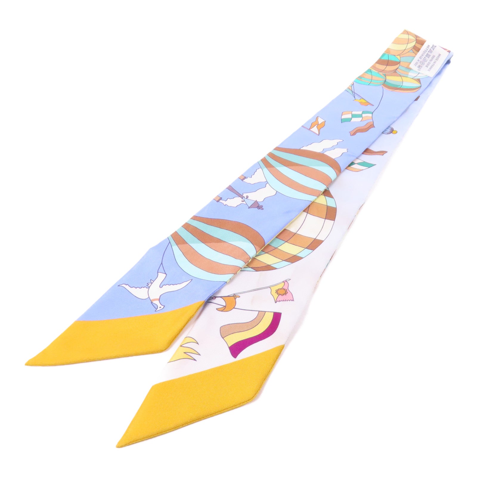 HERMES 絲質Twilly絲巾黄色/藍色/彩色