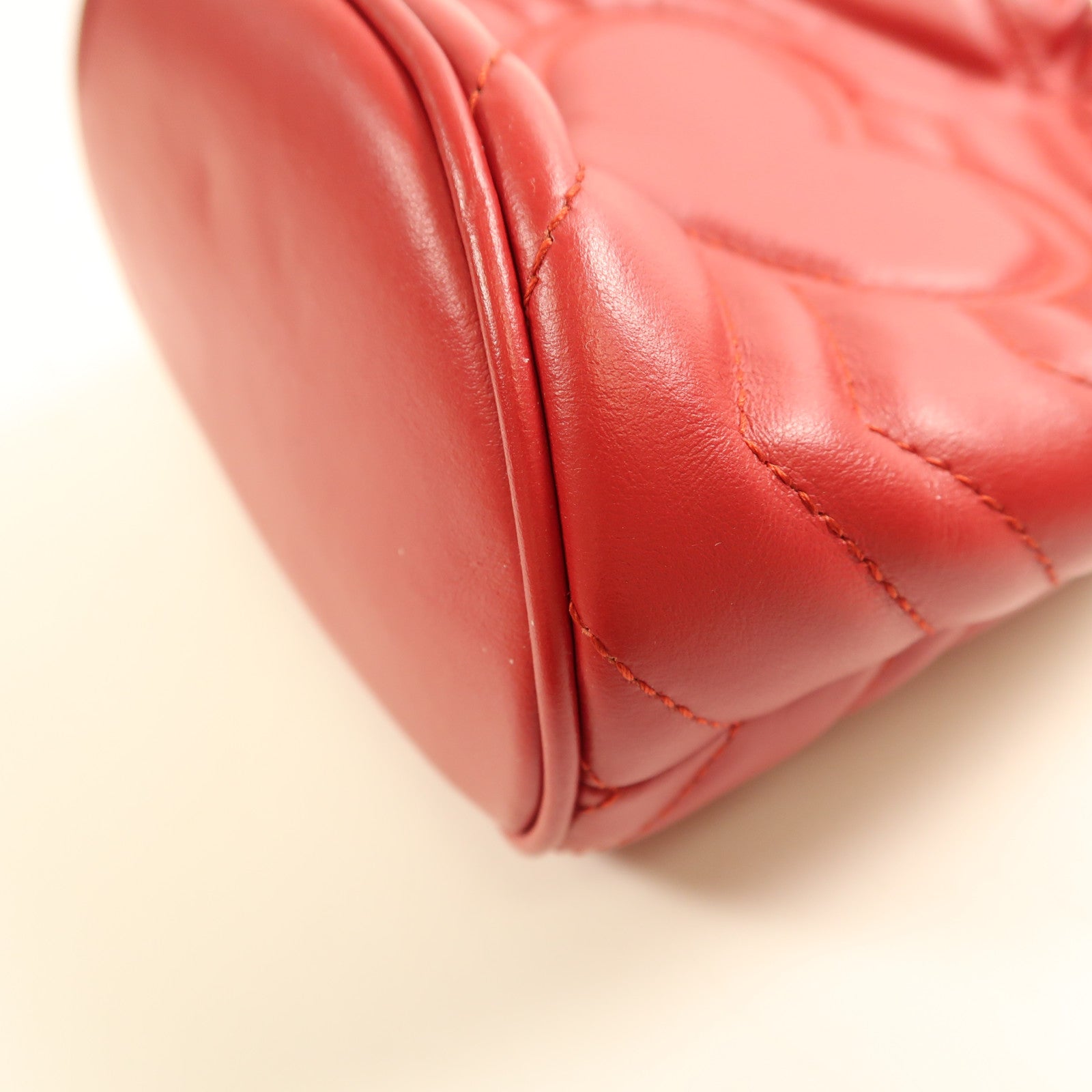 GUCCI GG GHW GG Marmont Bucket Chain Shoulder Bag 575163 Calfskin Leather Red