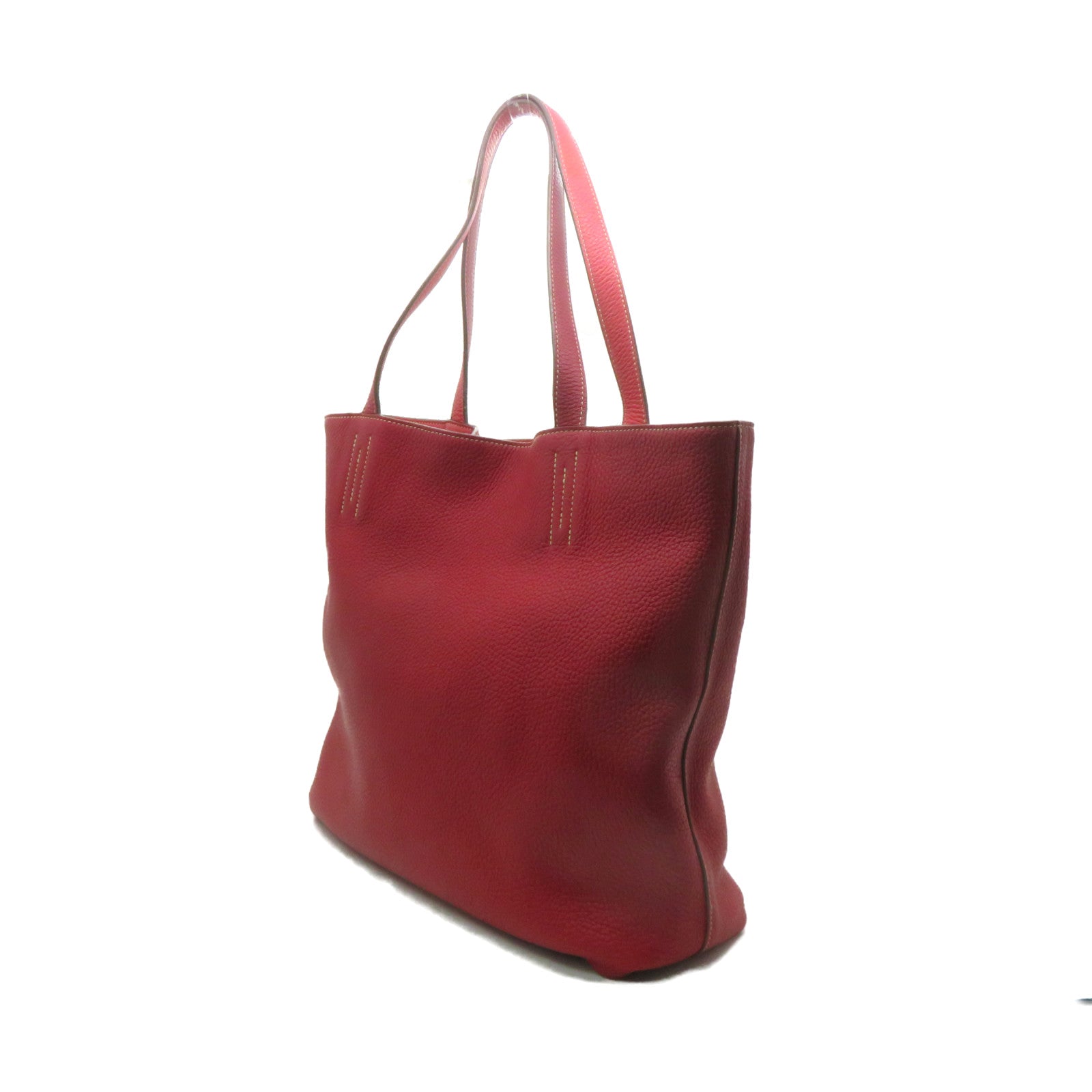 HERMES 【激減優惠】Clemence皮革Double Sens Shoulder Bag肩背袋法拉利紅/蜜桃紅
