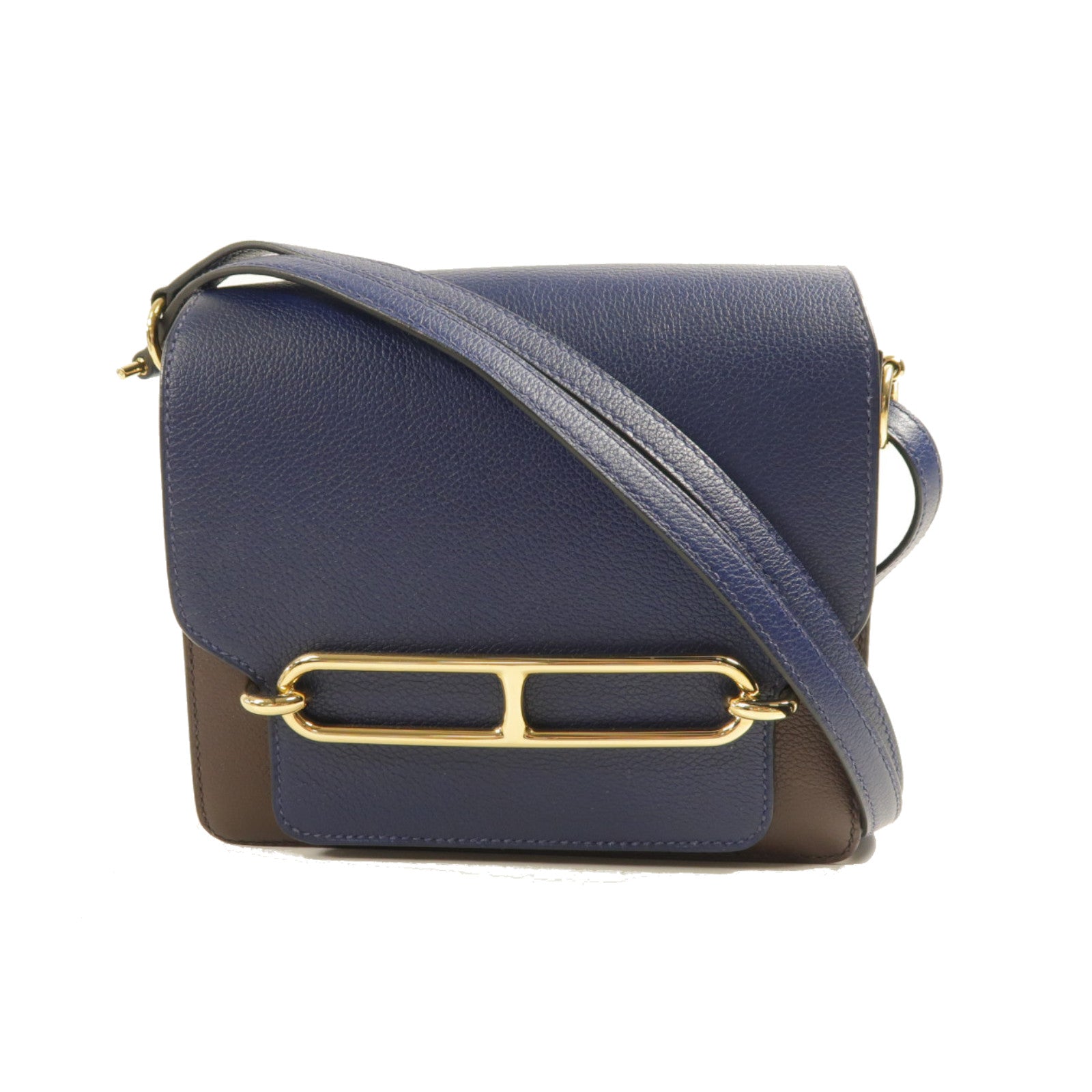 HERMES 【激減優惠】Evercolor皮革Mini Roulis金扣肩背袋Bleu Saphir