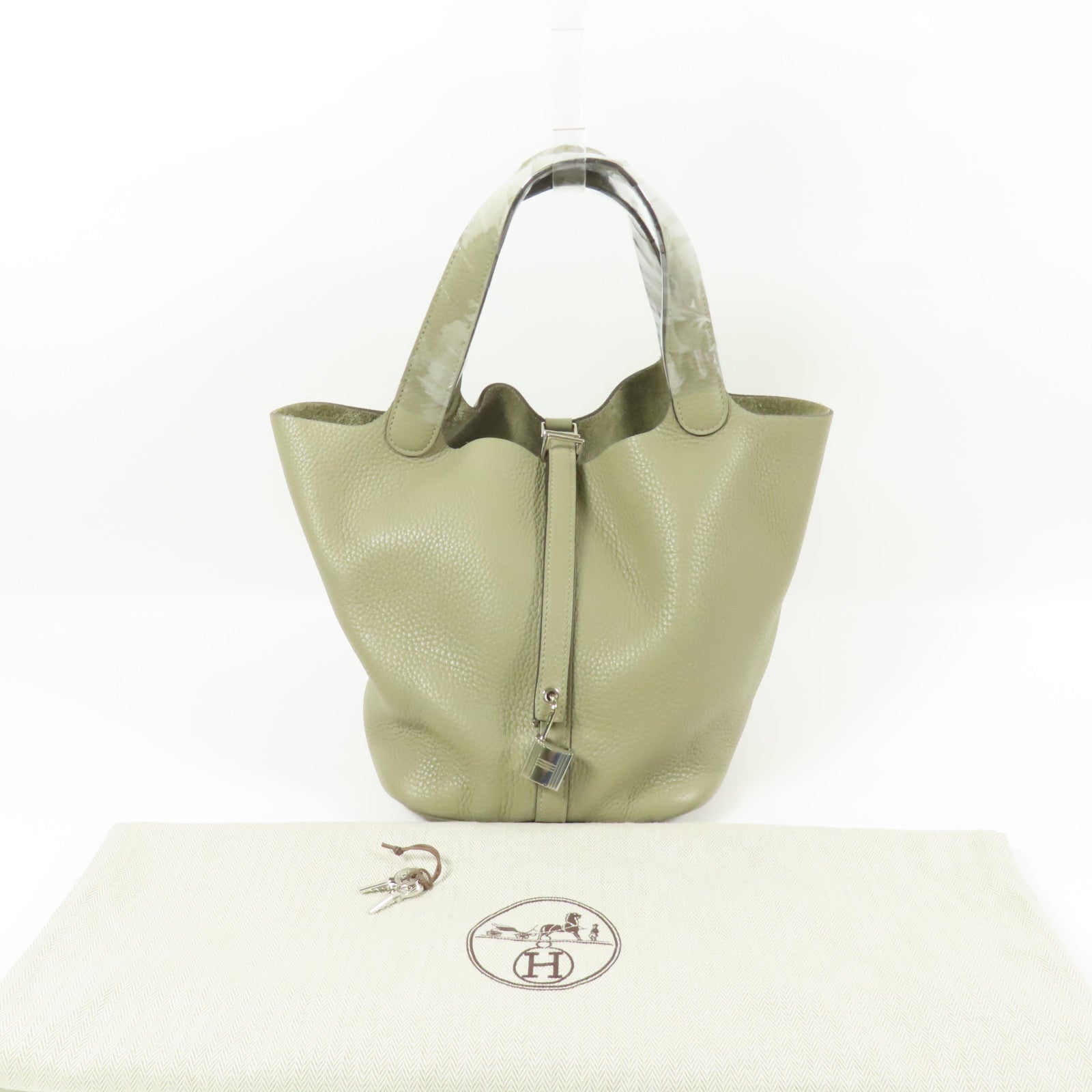 HERMES 【激減優惠】Clemence皮革Picotin MM銀扣手挽袋Sauge