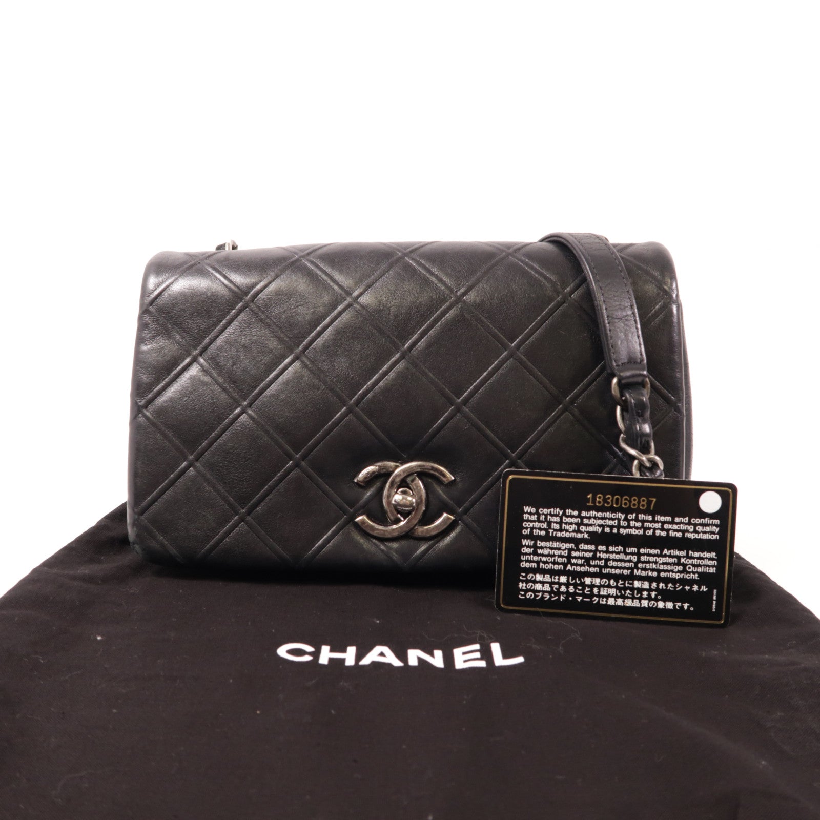 CHANEL 牛皮皮革Chain Shoulder銀扣鏈帶肩背袋