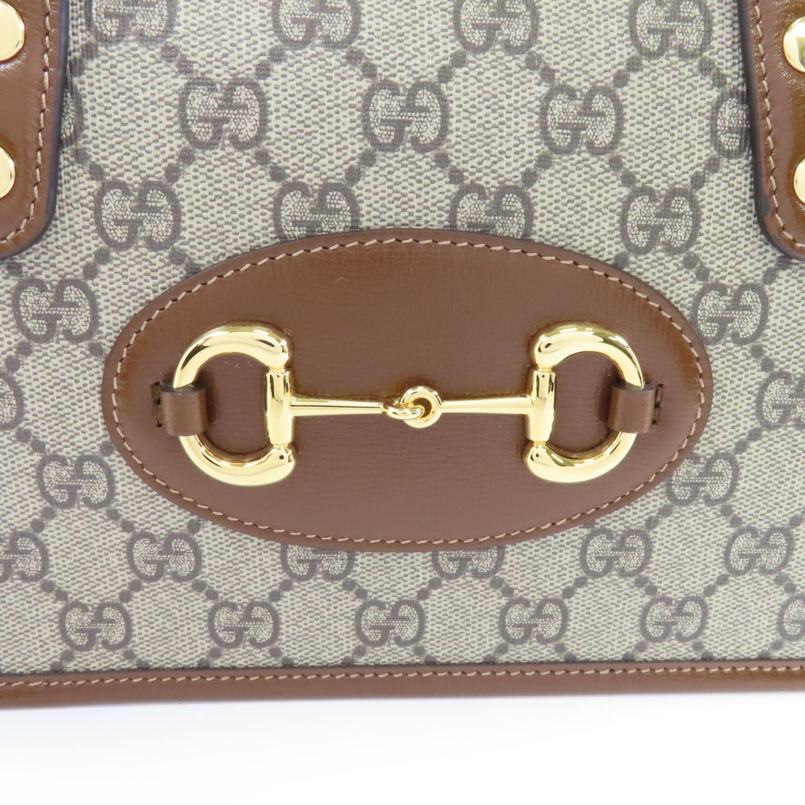 GUCCI 塗層帆布Horsebit 1955金扣手挽肩背兩用袋棕色