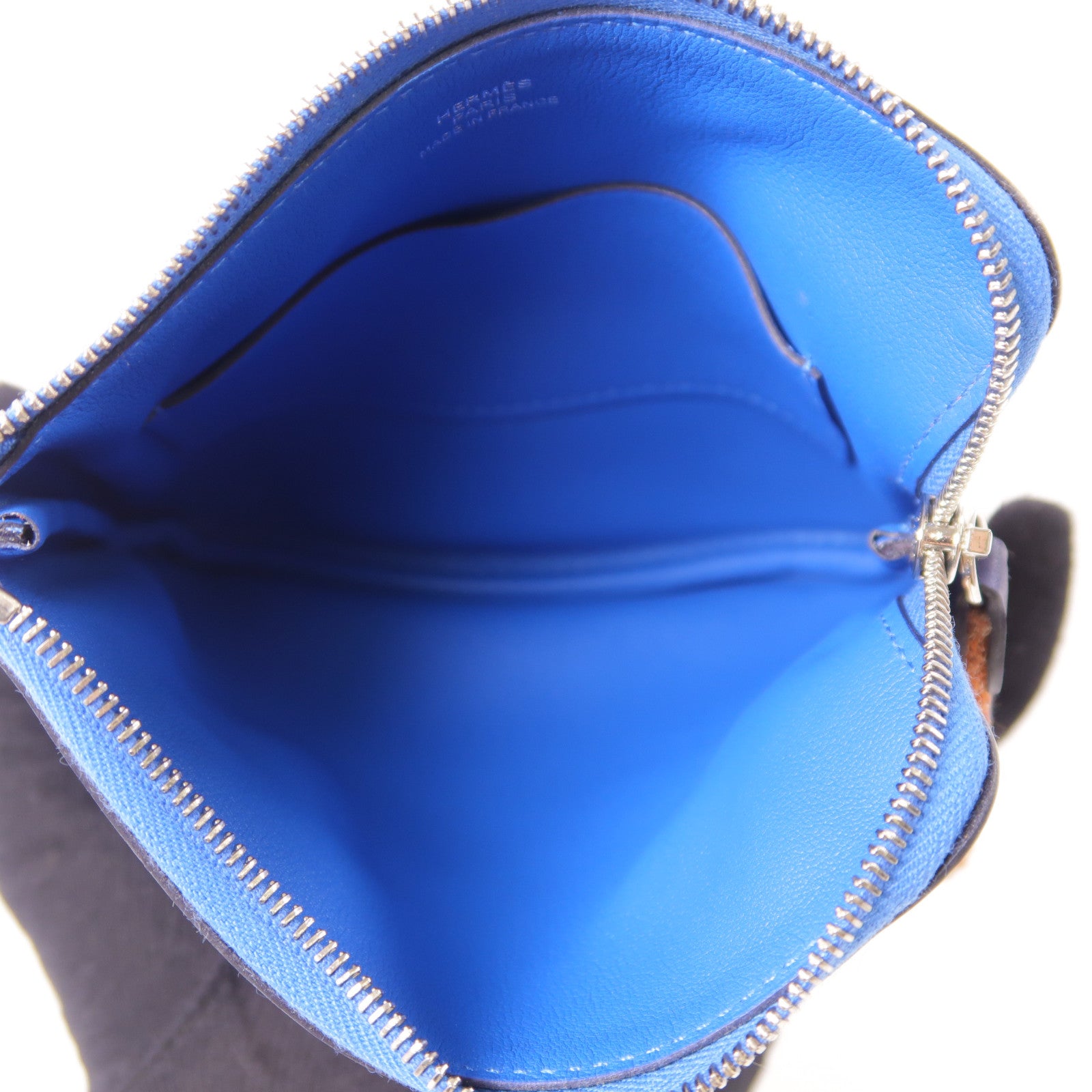 HERMES Swift皮革Carre Pocket銀扣手拿包Navy