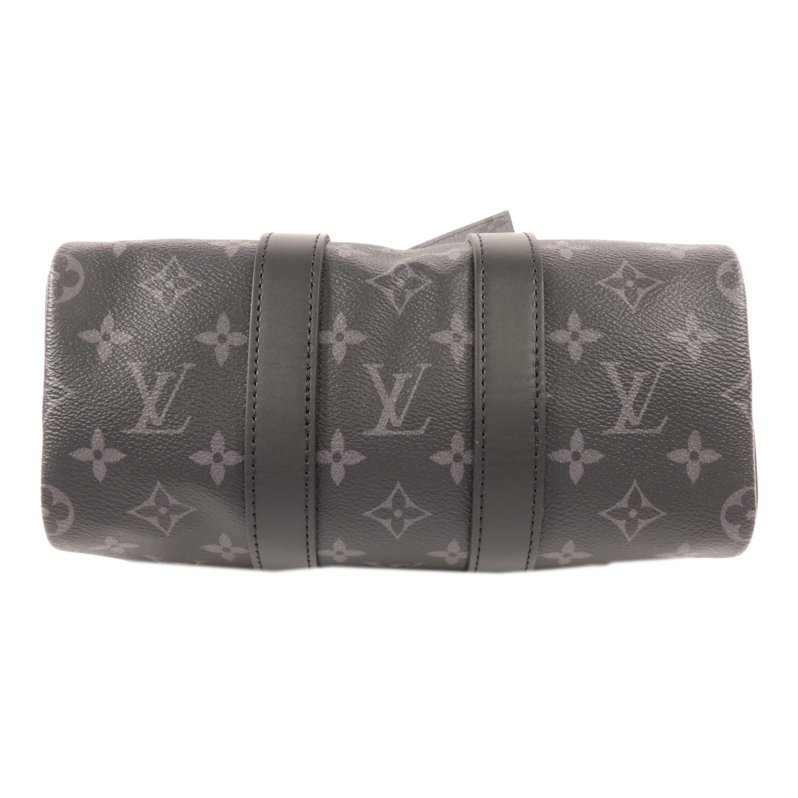LOUIS VUITTON Monogram Eclipse Keepall Bandouliere 25銀扣手挽肩背兩用袋