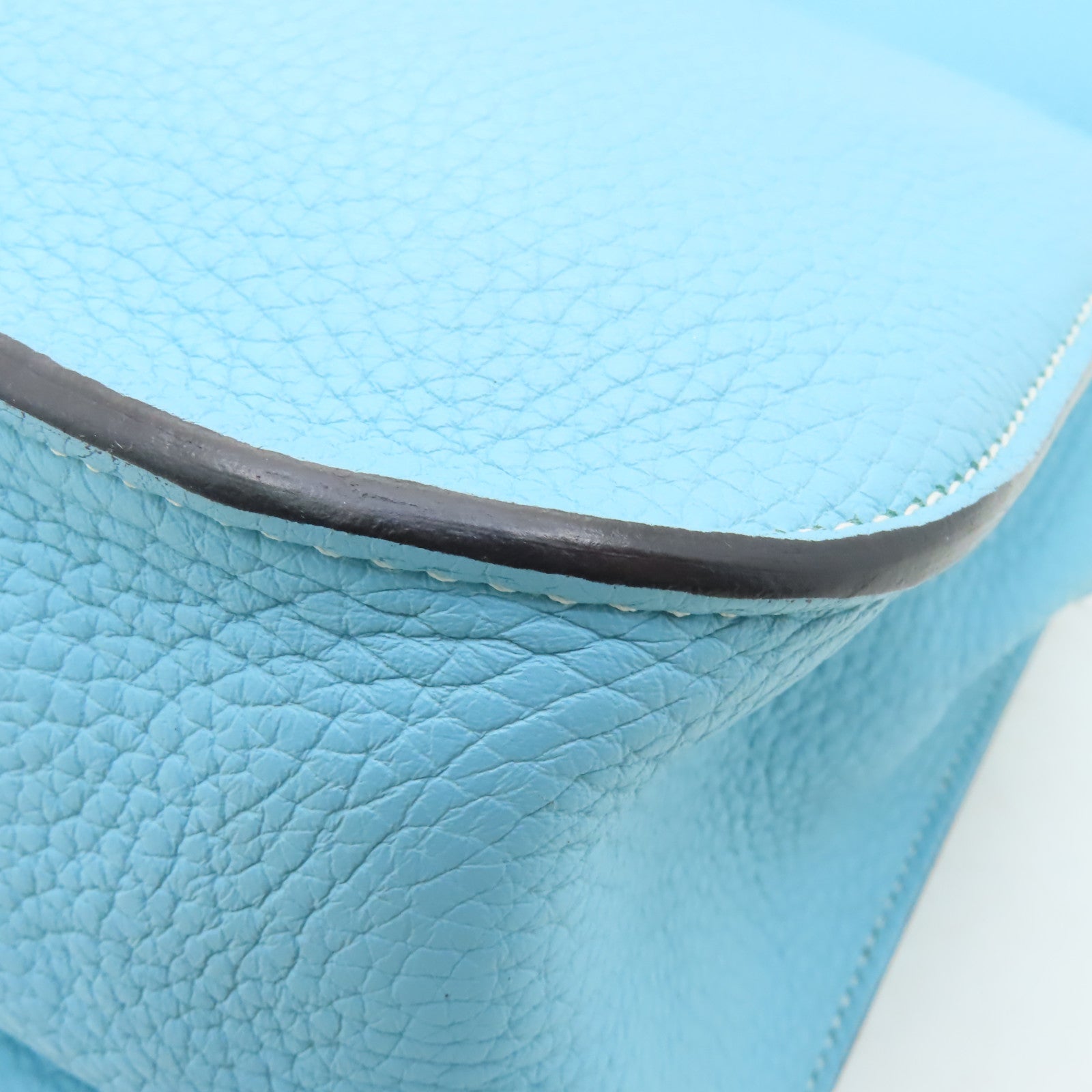HERMES 【激減優惠】Clemence皮革Halzan 31銀扣手挽肩背兩用袋Blue Atoll淺藍色