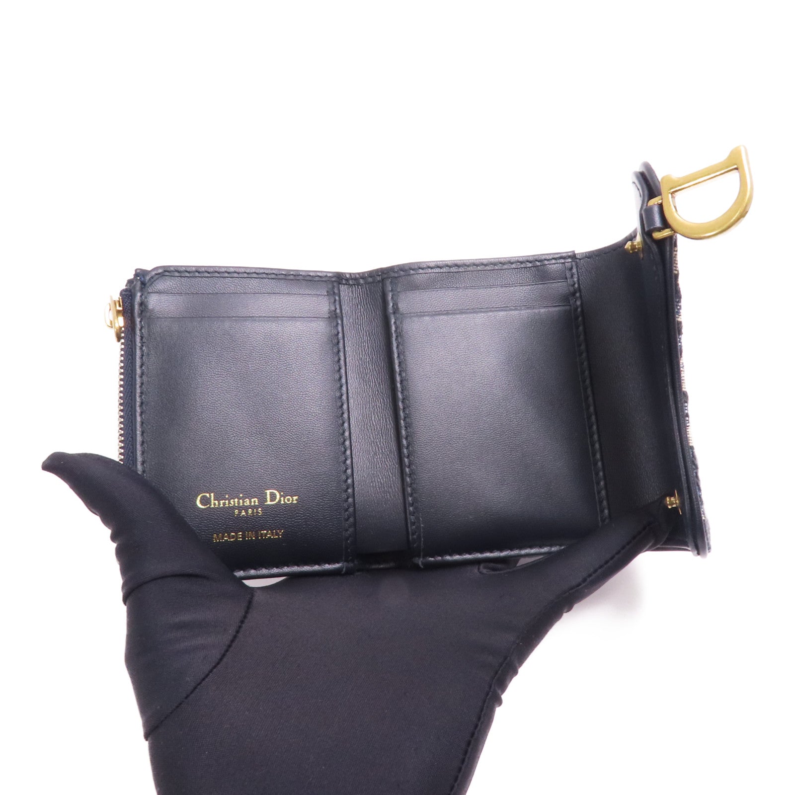 Dior 帆布Saddle Nymphea金扣錢包