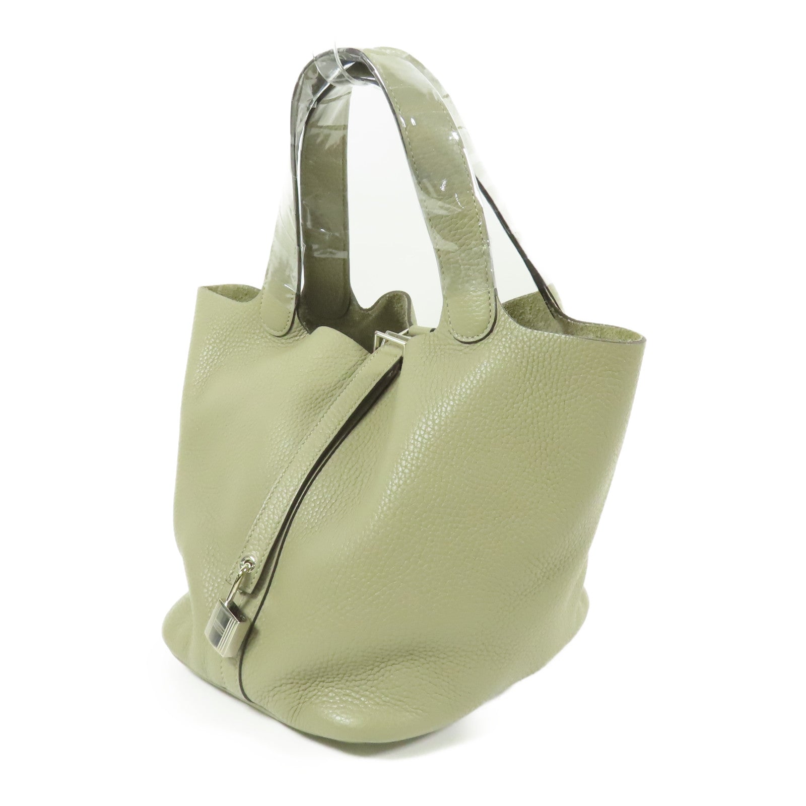 HERMES Clemence皮革Picotin MM銀扣手挽袋Sauge