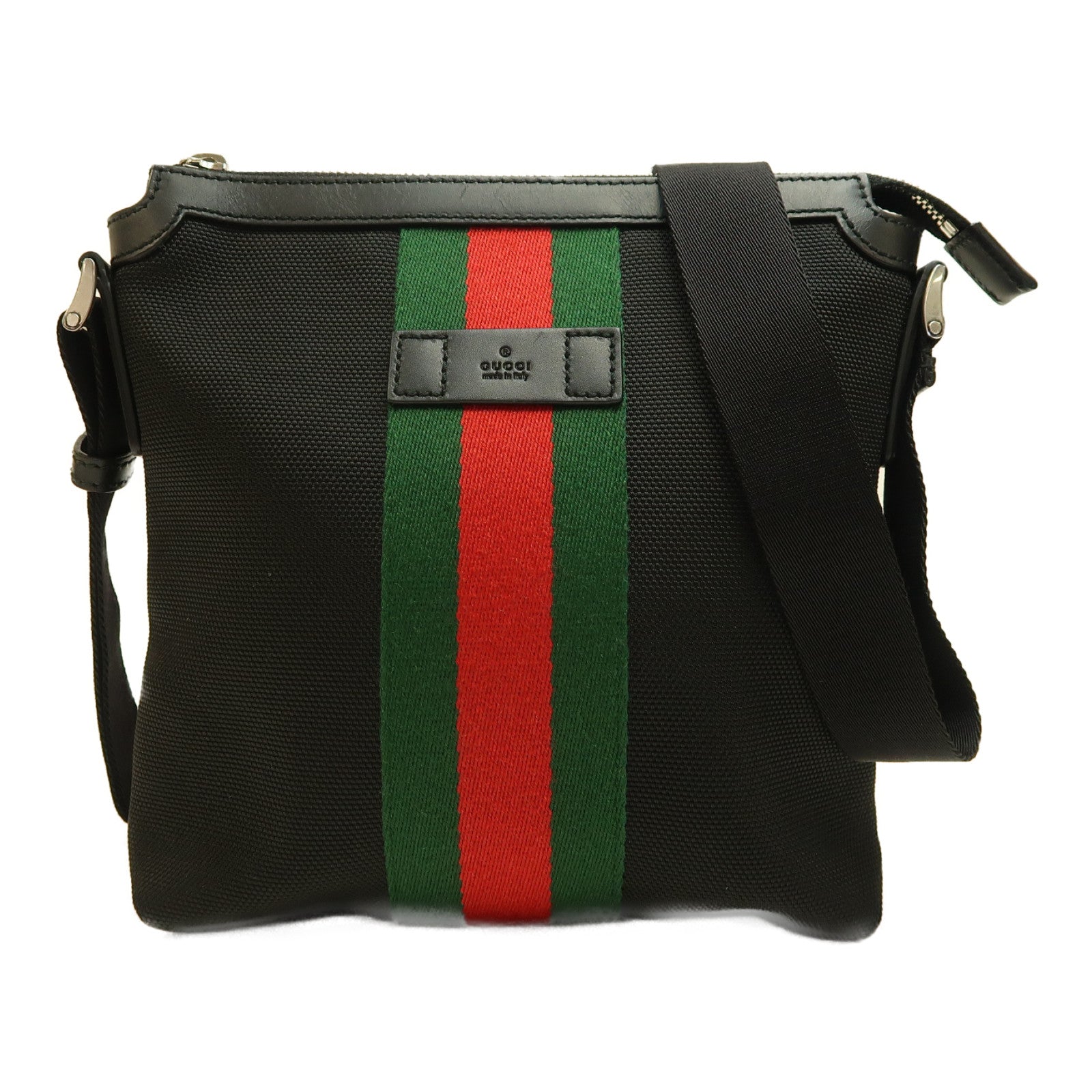 GUCCI 帆布Shoulder Crossbody Bag銀扣肩背袋黑色