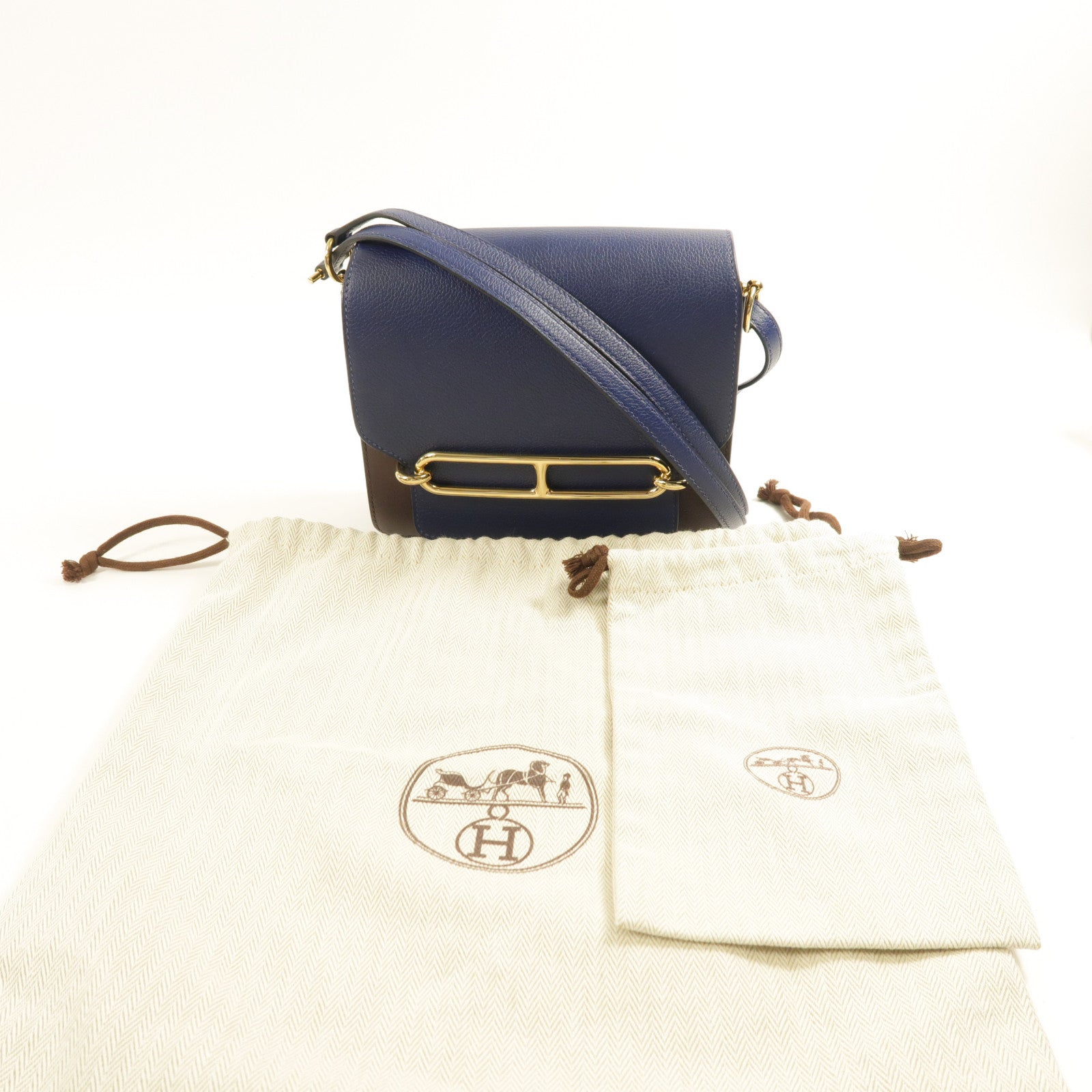 HERMES 【激減優惠】Evercolor皮革Mini Roulis金扣肩背袋Bleu Saphir