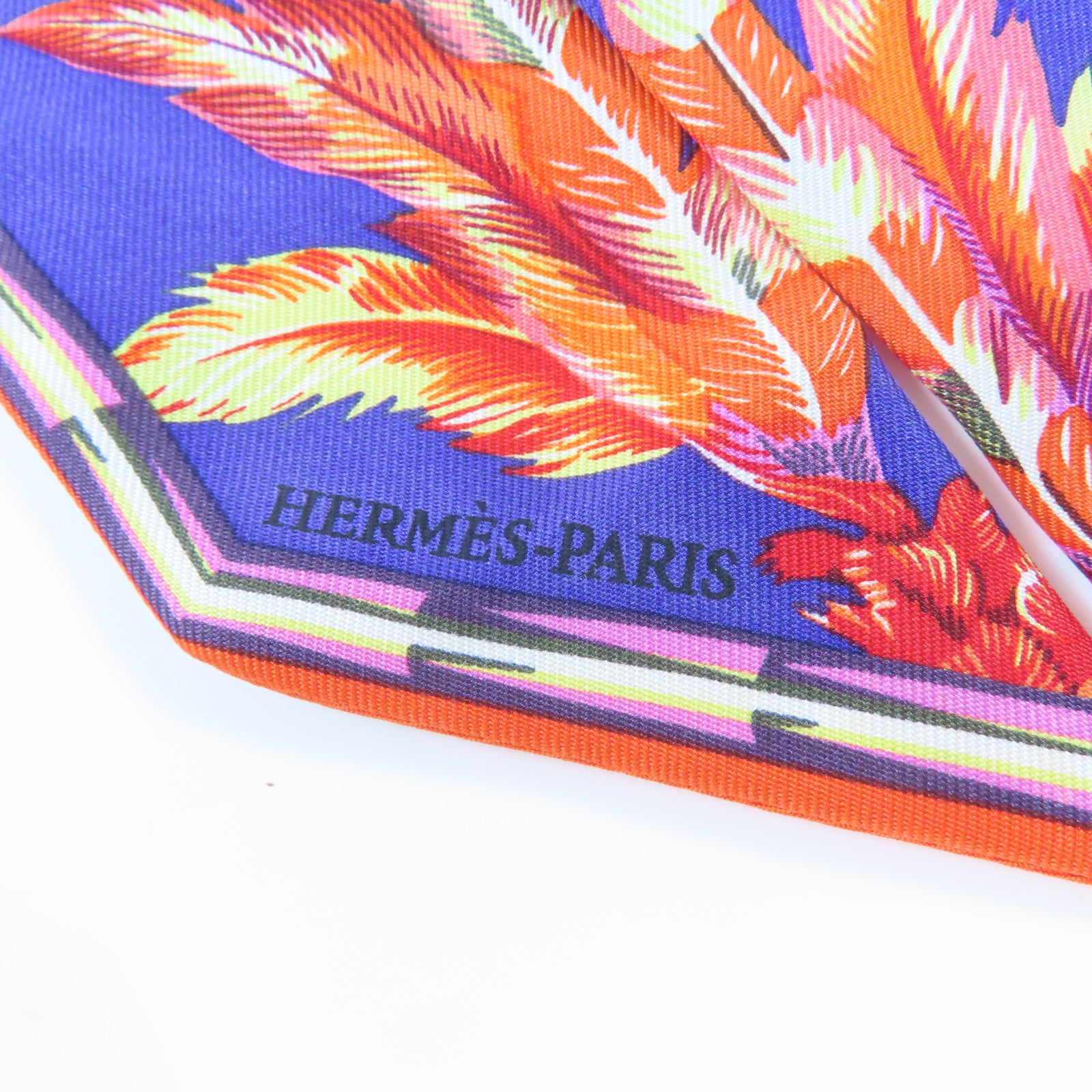 HERMES 絲質Twilly絲巾橙色/紫色