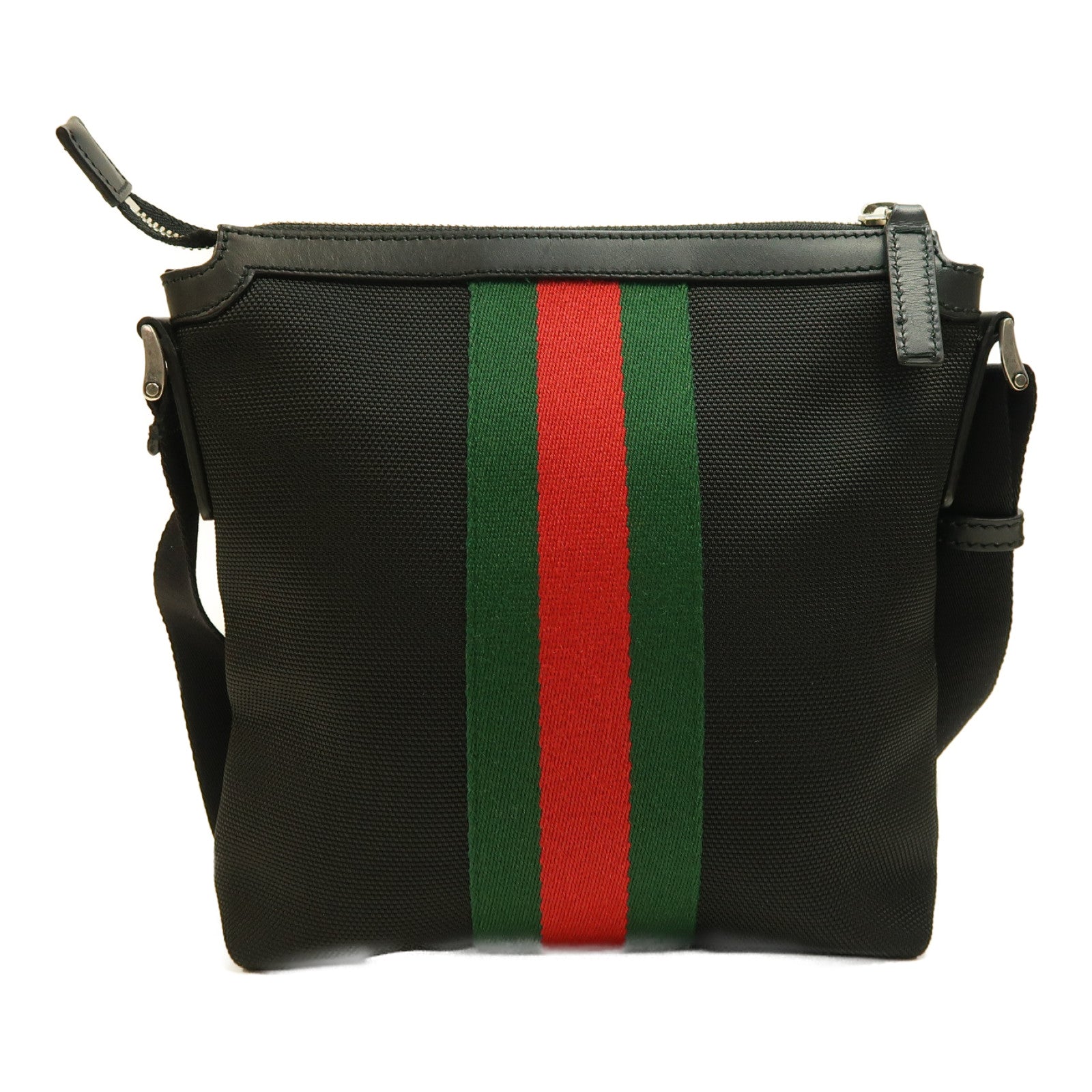 GUCCI 帆布Shoulder Crossbody Bag銀扣肩背袋黑色