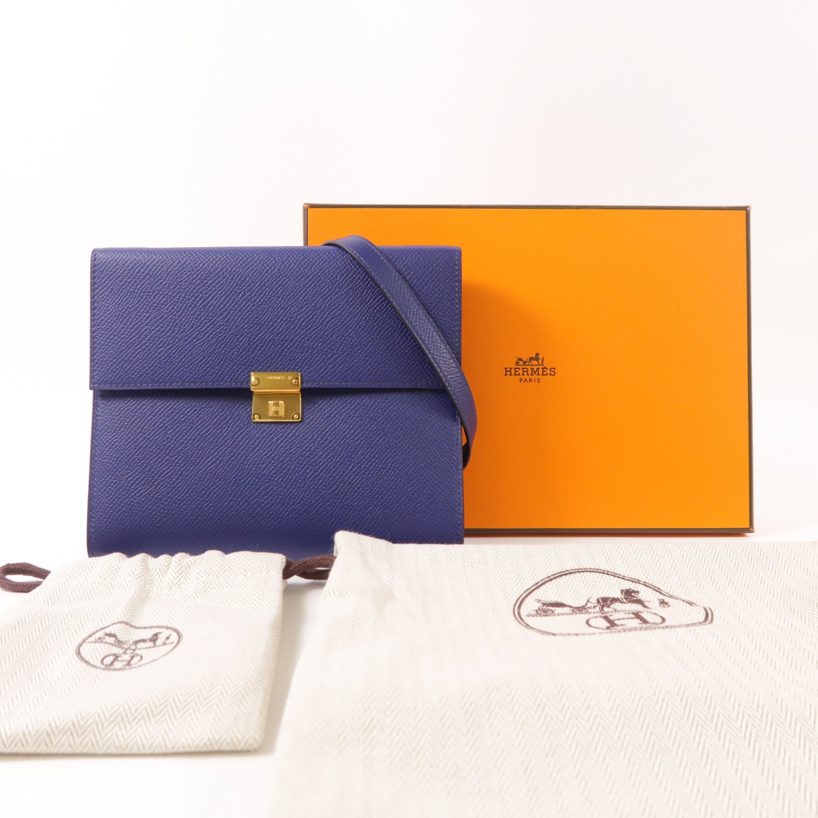 HERMES Epsom皮革Clic 16金扣肩背袋73 Bleu Saphir