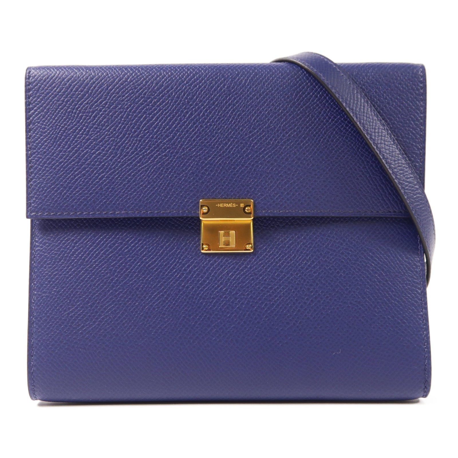 HERMES Epsom皮革Clic 16金扣肩背袋73 Bleu Saphir