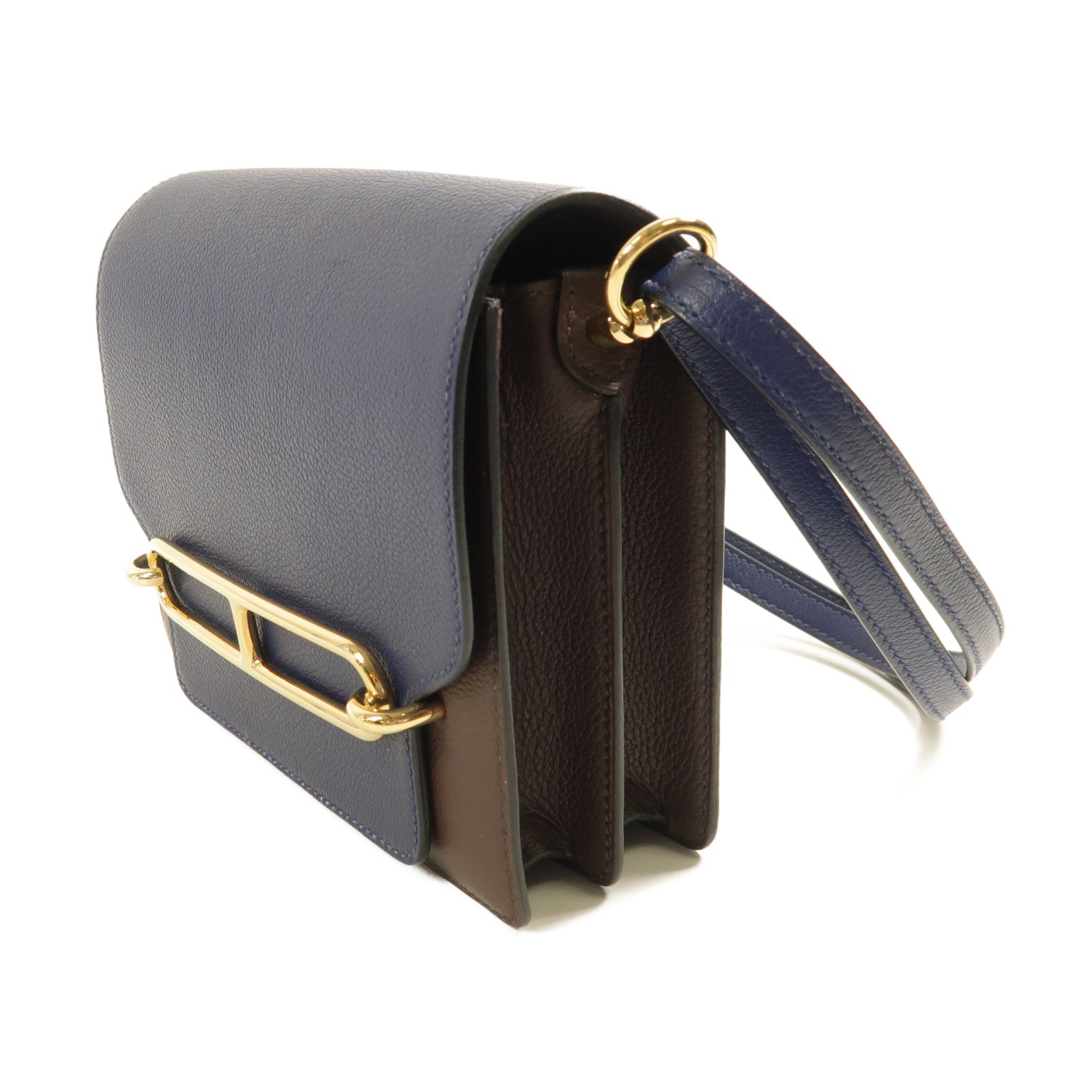 HERMES 【激減優惠】Evercolor皮革Mini Roulis金扣肩背袋Bleu Saphir