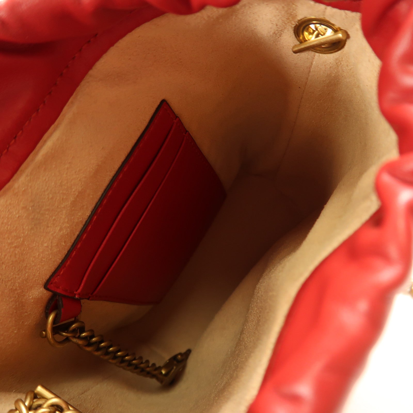 GUCCI GG GHW GG Marmont Bucket Chain Shoulder Bag 575163 Calfskin Leather Red