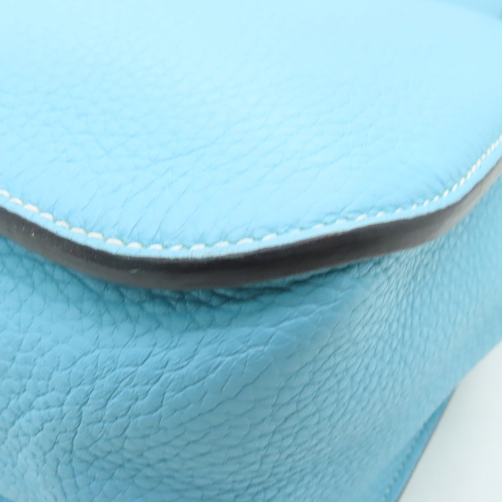 HERMES 【激減優惠】Clemence皮革Halzan 31銀扣手挽肩背兩用袋Blue Atoll淺藍色
