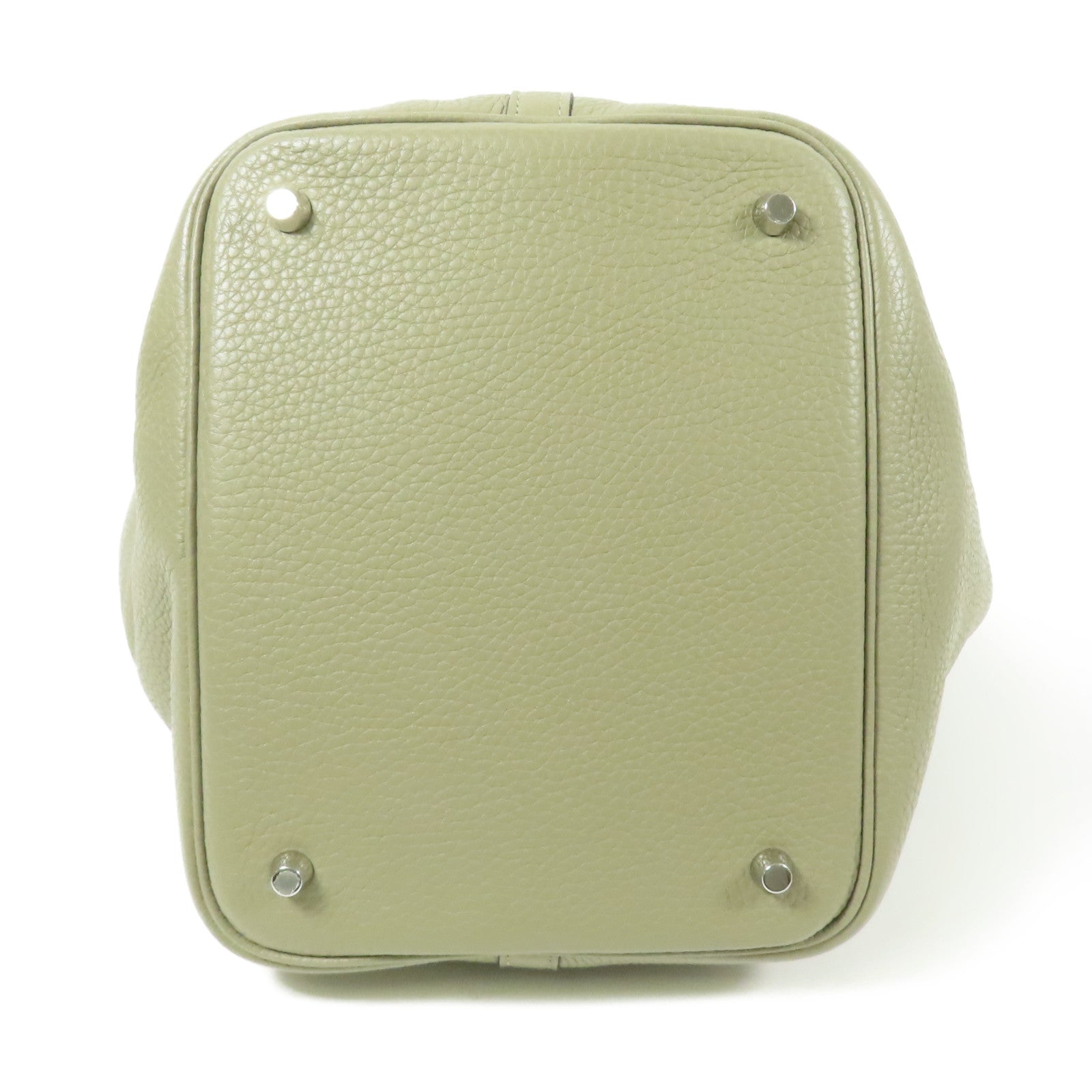 HERMES Clemence皮革Picotin MM銀扣手挽袋Sauge