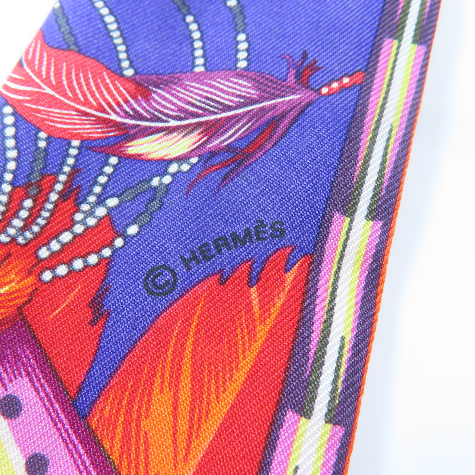 HERMES 絲質Twilly絲巾橙色/紫色
