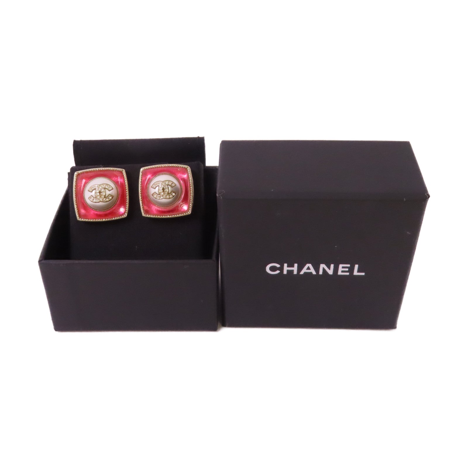 CHANEL 金屬/仿珍珠CC Earrings耳環白色/金色/粉紅色