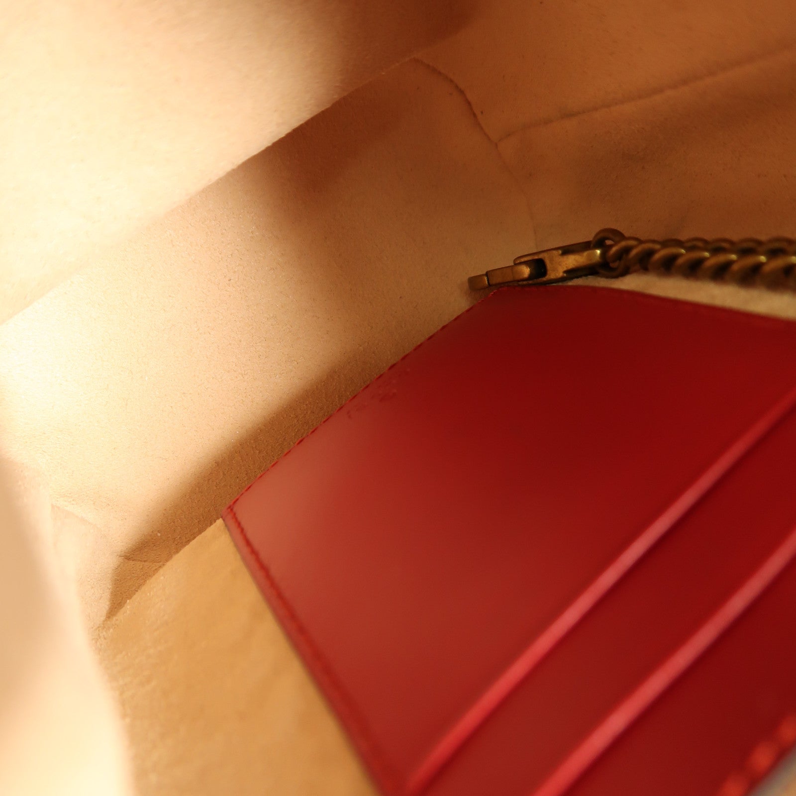 GUCCI GG GHW GG Marmont Bucket Chain Shoulder Bag 575163 Calfskin Leather Red