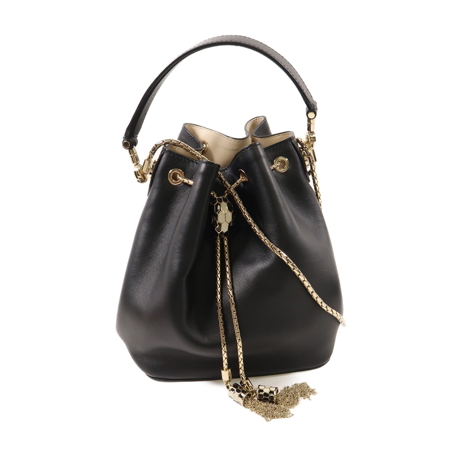 BVLGARI 牛皮皮革Chain Shoulder金扣鏈帶肩背袋黑色