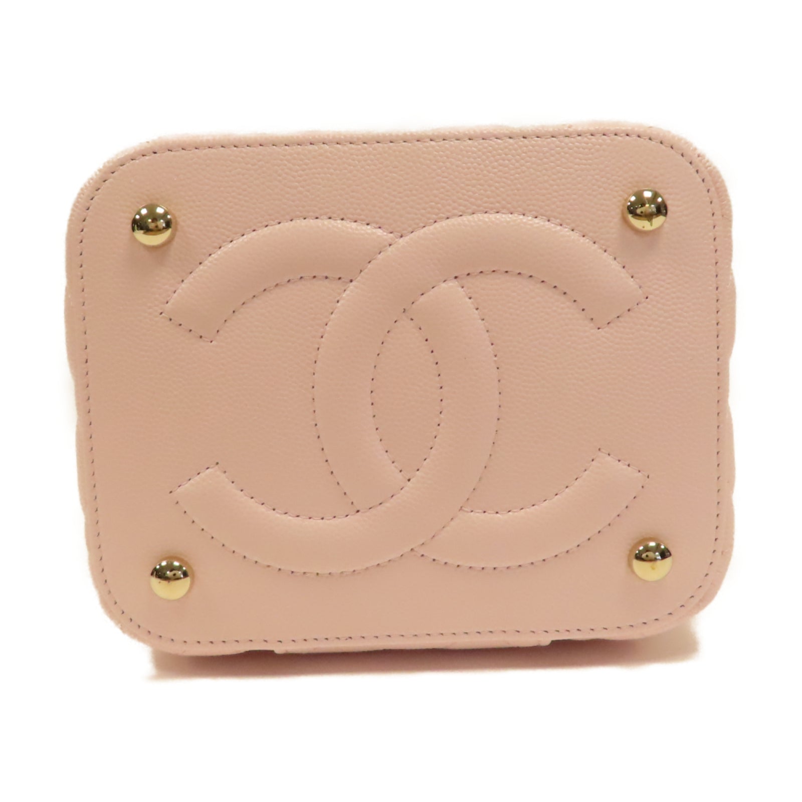 CHANEL 菱格Caviar皮革Vanity Case金扣鏈帶手挽肩背兩用袋粉紅色