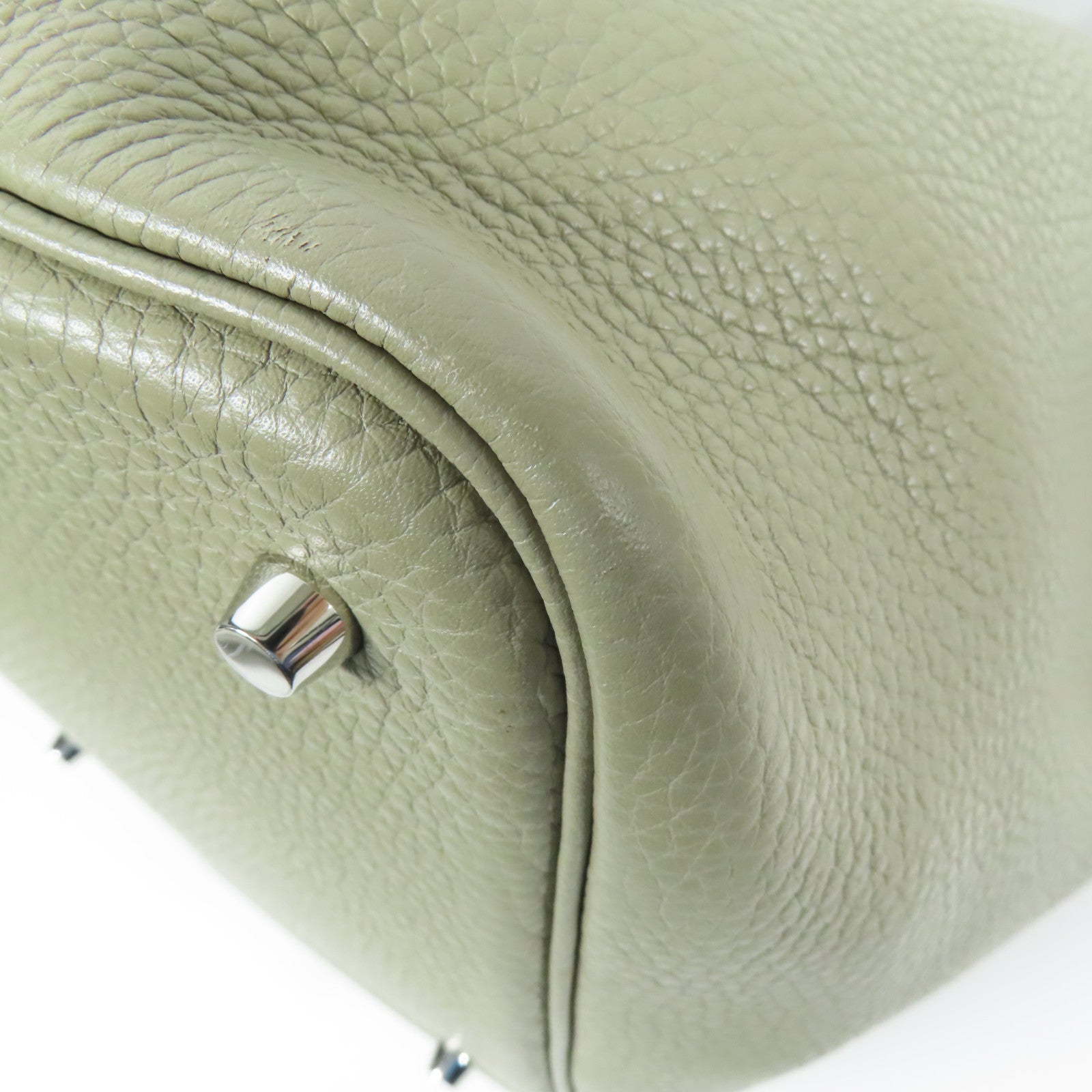 HERMES Clemence皮革Picotin MM銀扣手挽袋Sauge