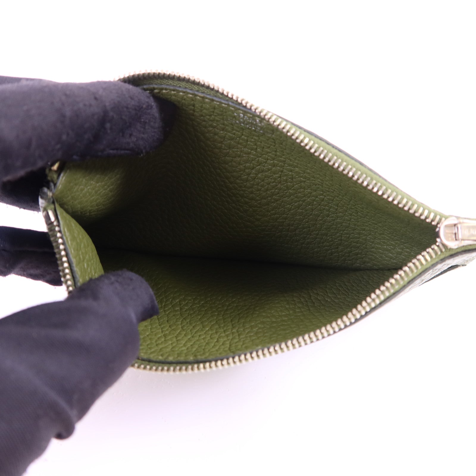 HERMES Togo皮革Dogon GM銀扣長錢包Vert Olive