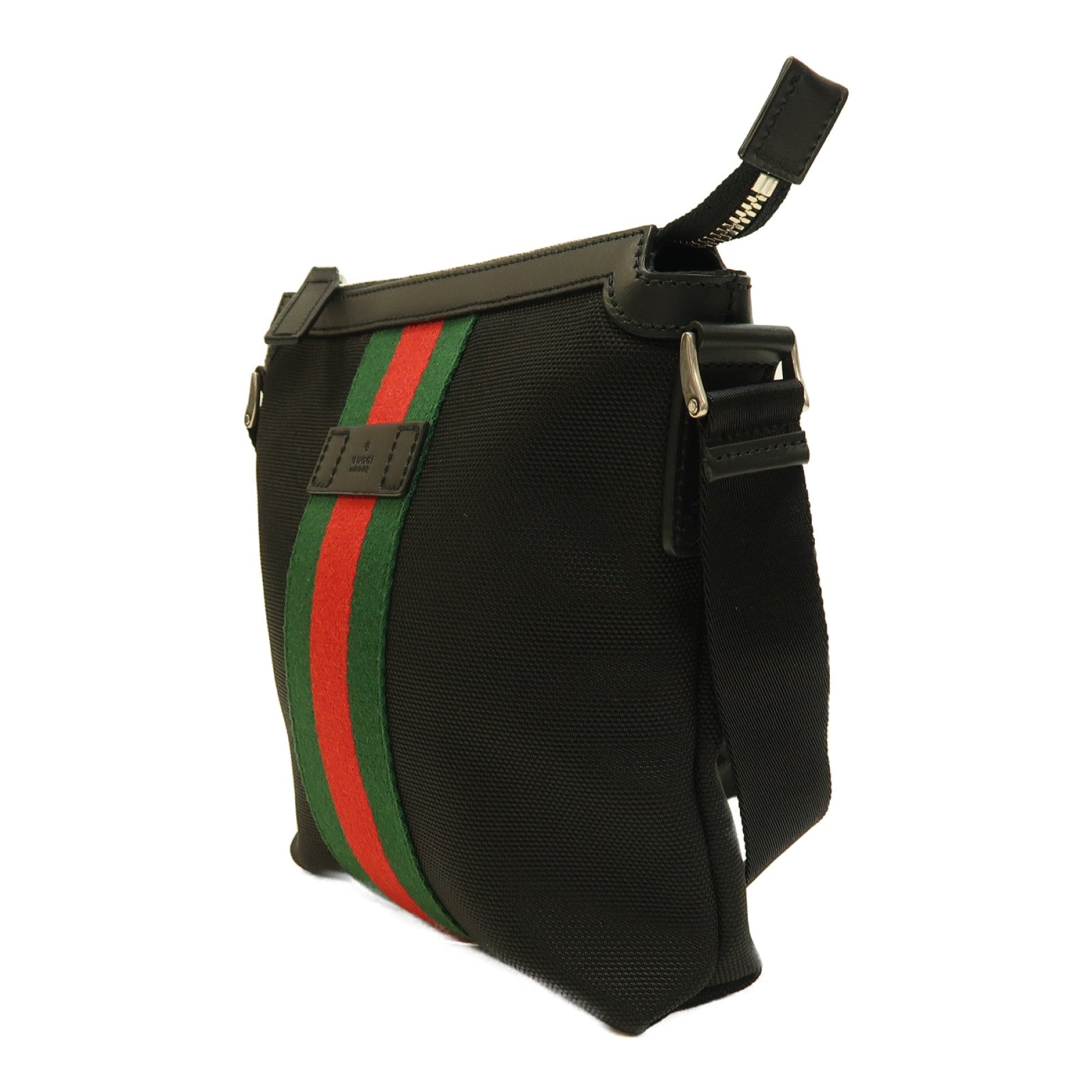 GUCCI 帆布Shoulder Crossbody Bag銀扣肩背袋黑色